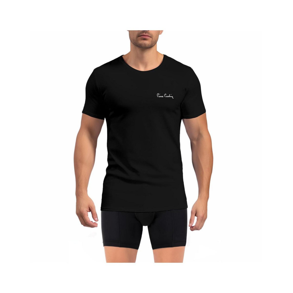 PIERRE CARDIN T-shirt homme en col rond avec broderie signature sur la poitrine