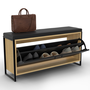 Voir la diapositive 4 : ID MARKET Banc d'entrée BOSTON avec coussin et rangement chaussures noir 100 cm design industriel
