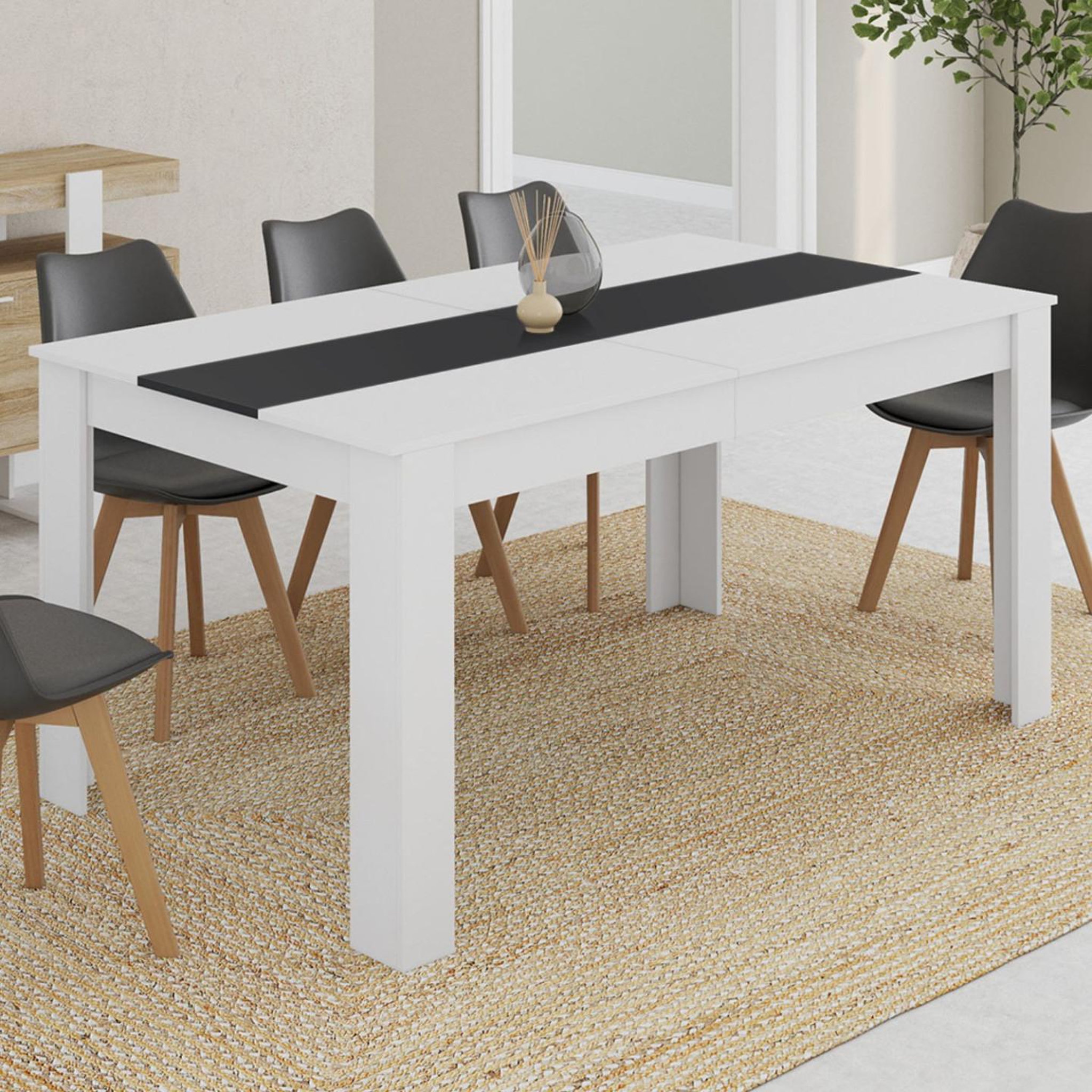 Voir la diapositive 2 : ID MARKET Table à manger rectangle georgia 8 personnes blanche et grise 160 x 80 cm
