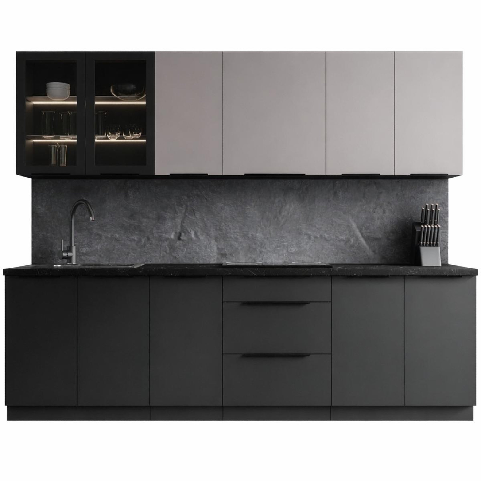 JLC KREATION Cuisine complète moderne noir et beige 260cm MAO
