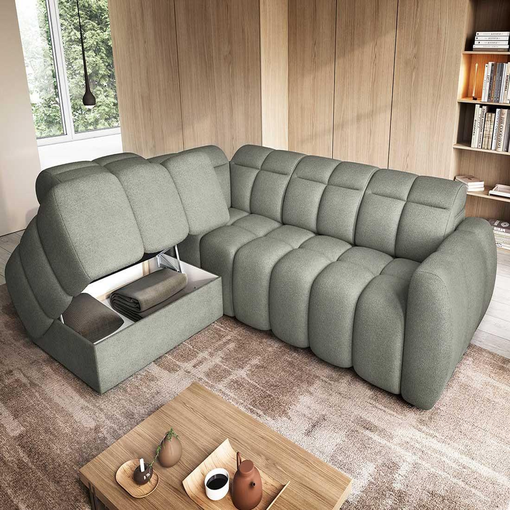Voir la diapositive 3 : BEST MOBILIER Basile - canapé d'angle gauche 4 places assise extensible électrique avec coffre en tissu texturé