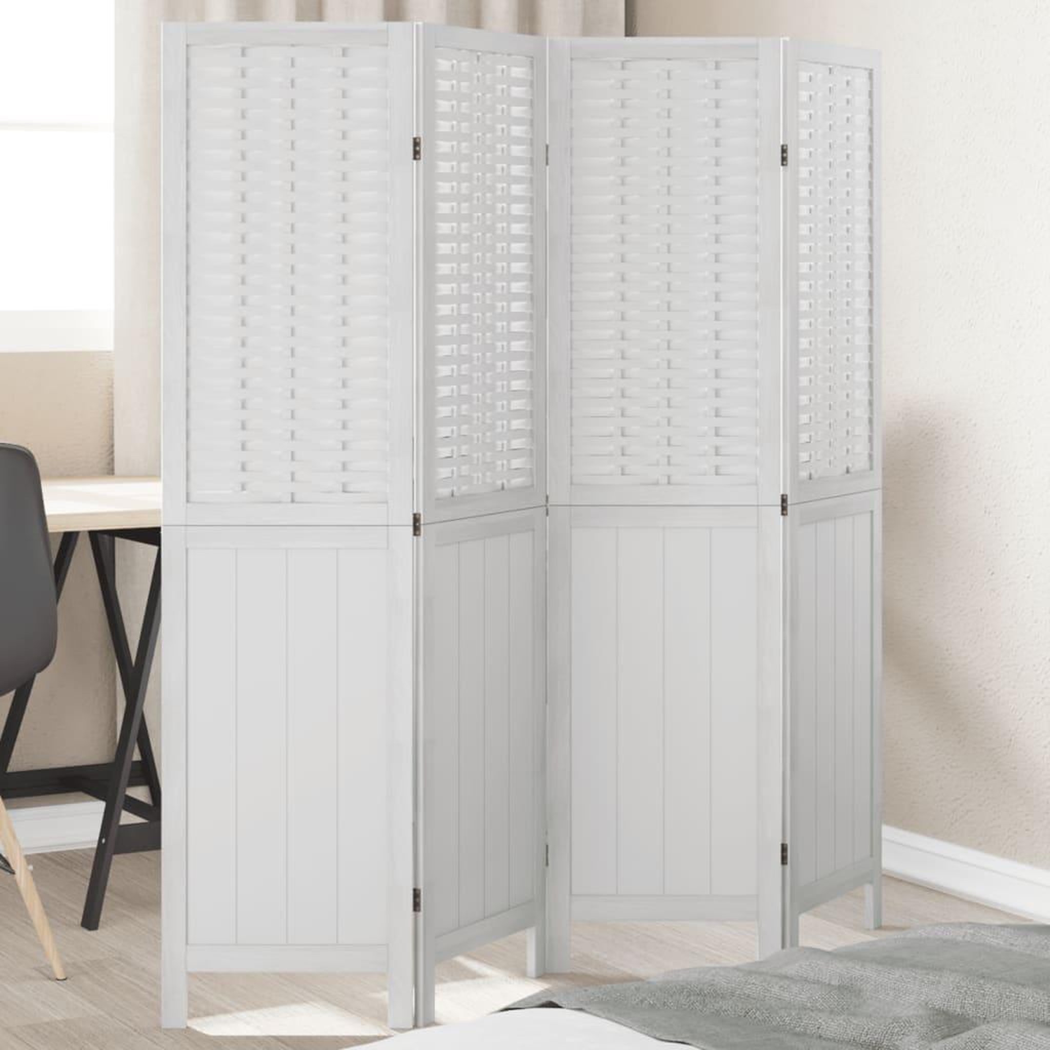 VIDAXL Cloison de separation 4 panneaux blanc bois de paulownia massif