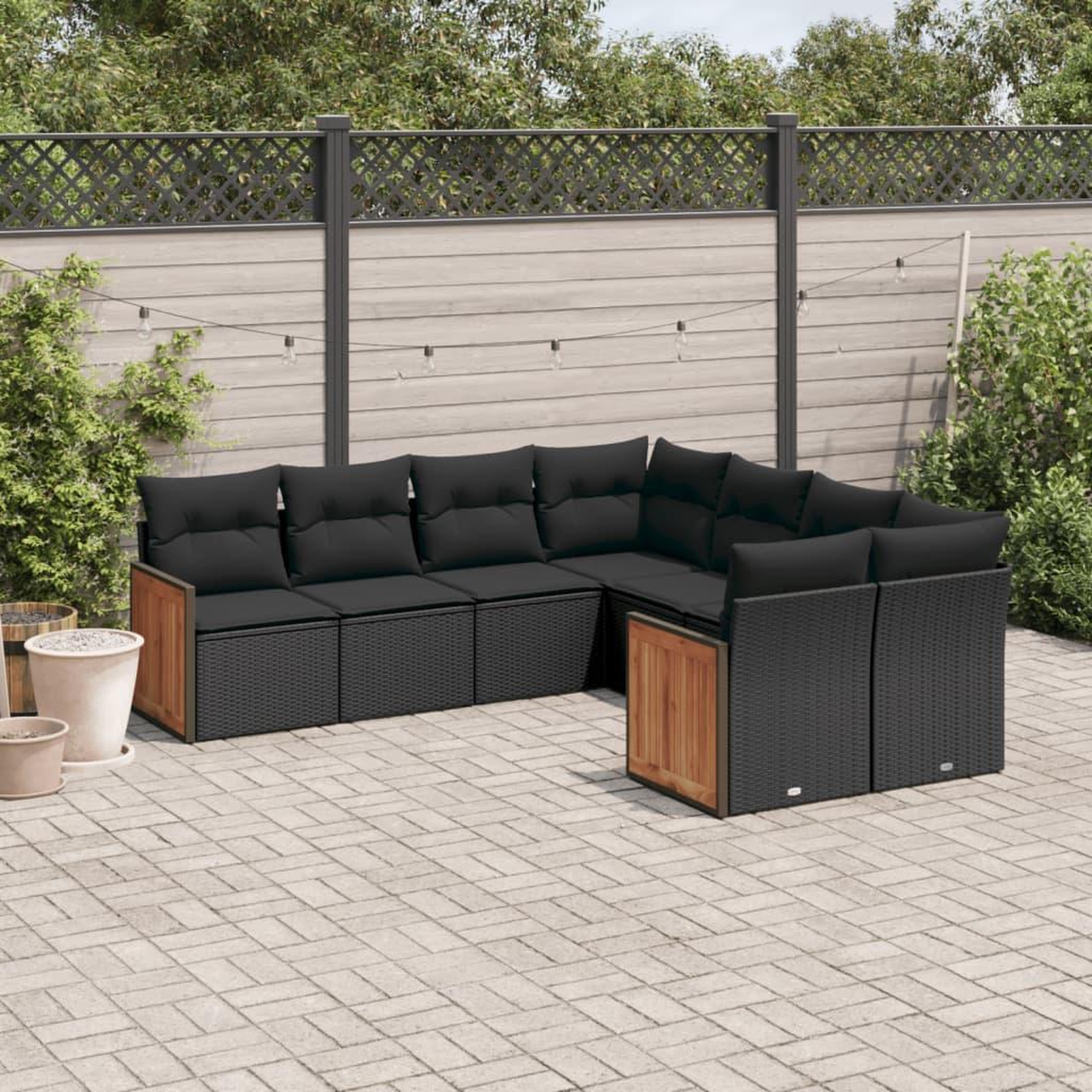 VIDAXL Salon de jardin 8 pcs avec coussins noir resine tressee