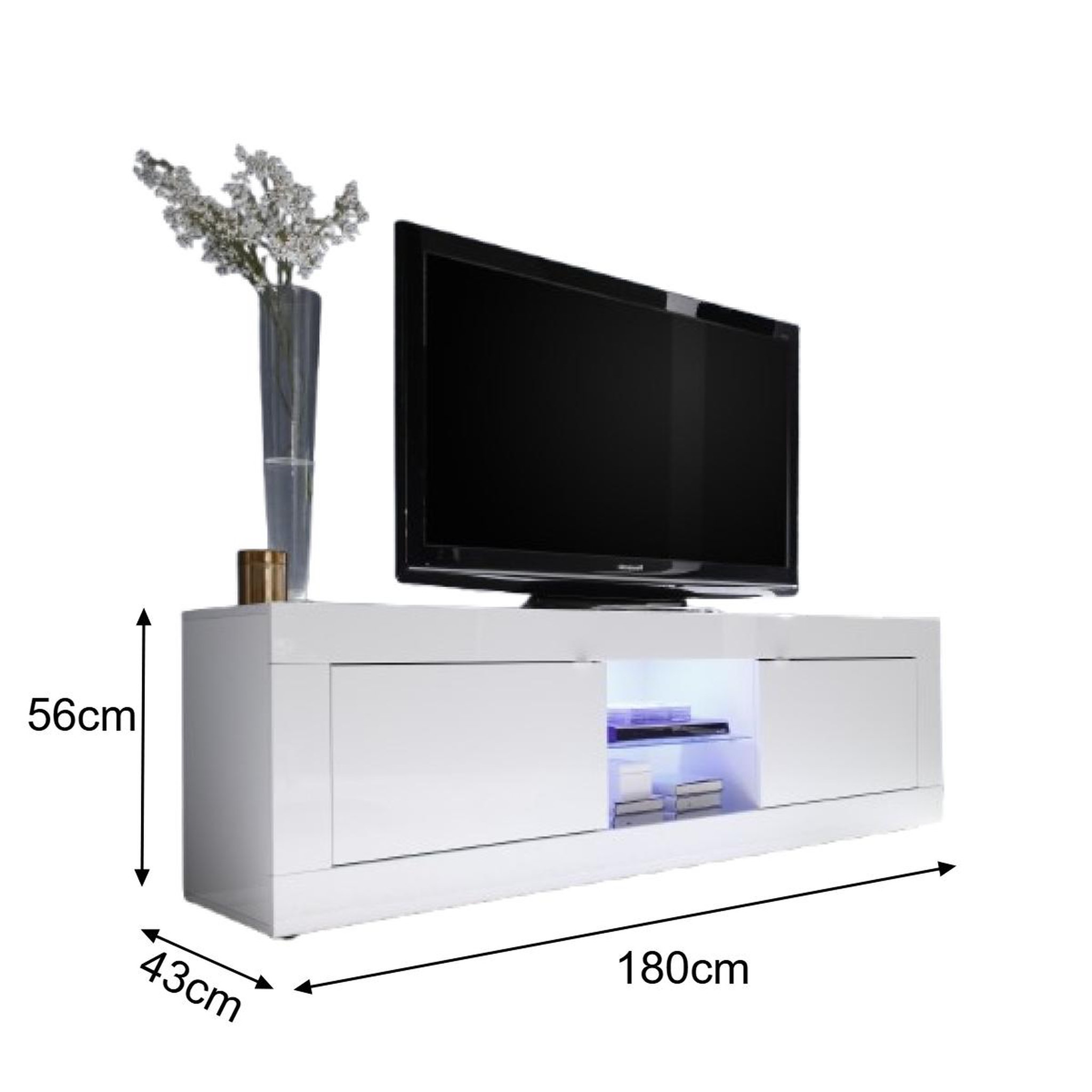 Voir la diapositive 4 : JLC KREATION Meuble tv 2 portes - 2 niches blanc laqué 180cm calia