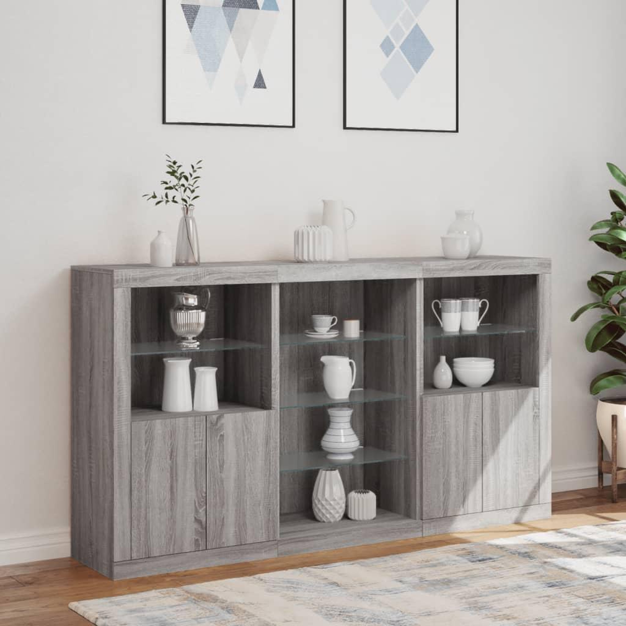 Voir la diapositive 4 : VIDAXL Buffet avec lumieres LED sonoma gris 181,5x37x100 cm
