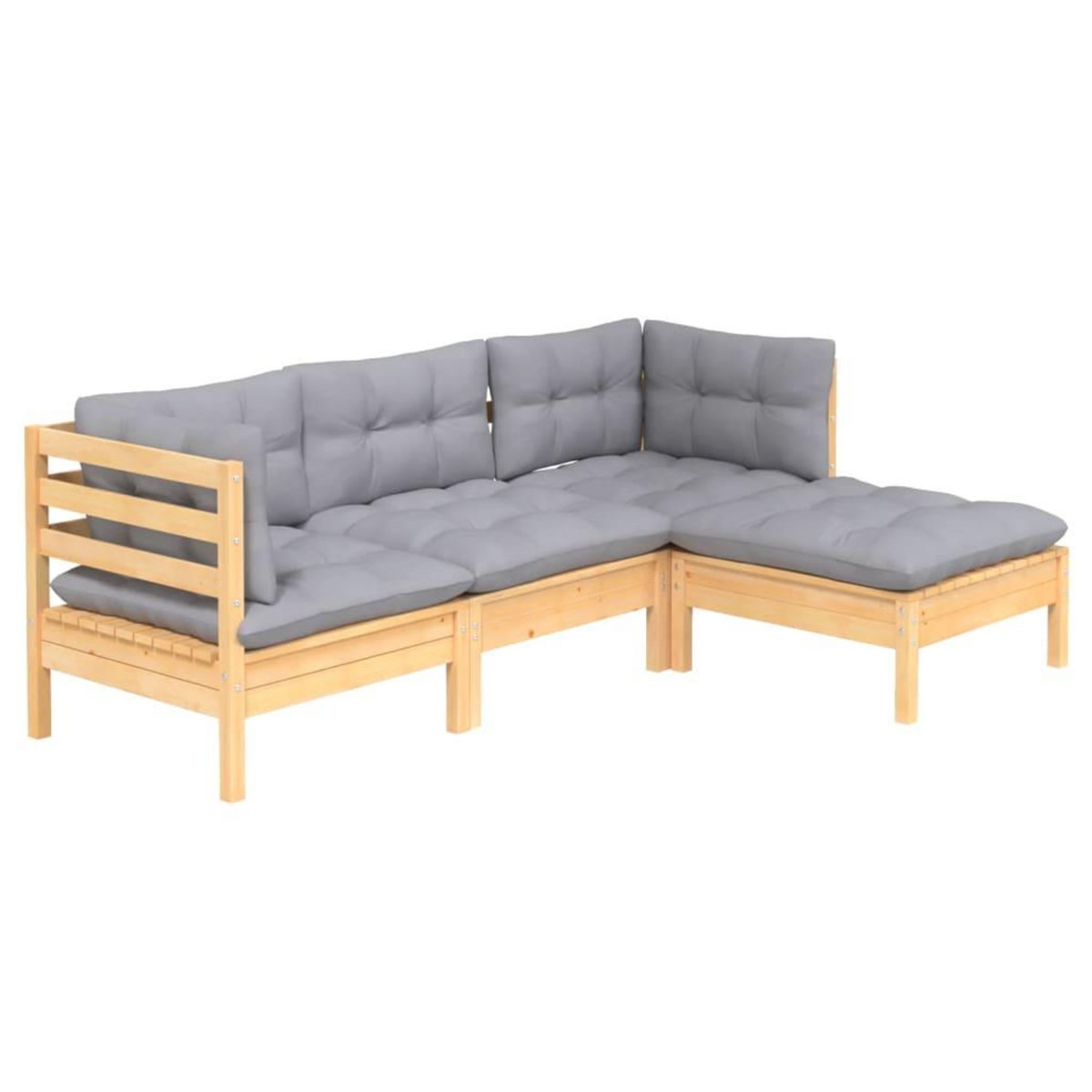 VIDAXL Salon de jardin 4 pcs avec coussins gris Bois de pin