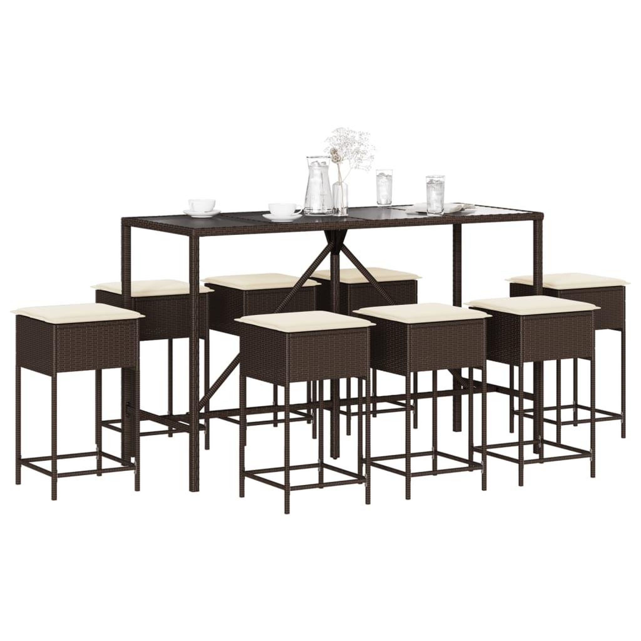 VIDAXL Ensemble de bar de jardin 9 pcs avec coussins marron poly rotin