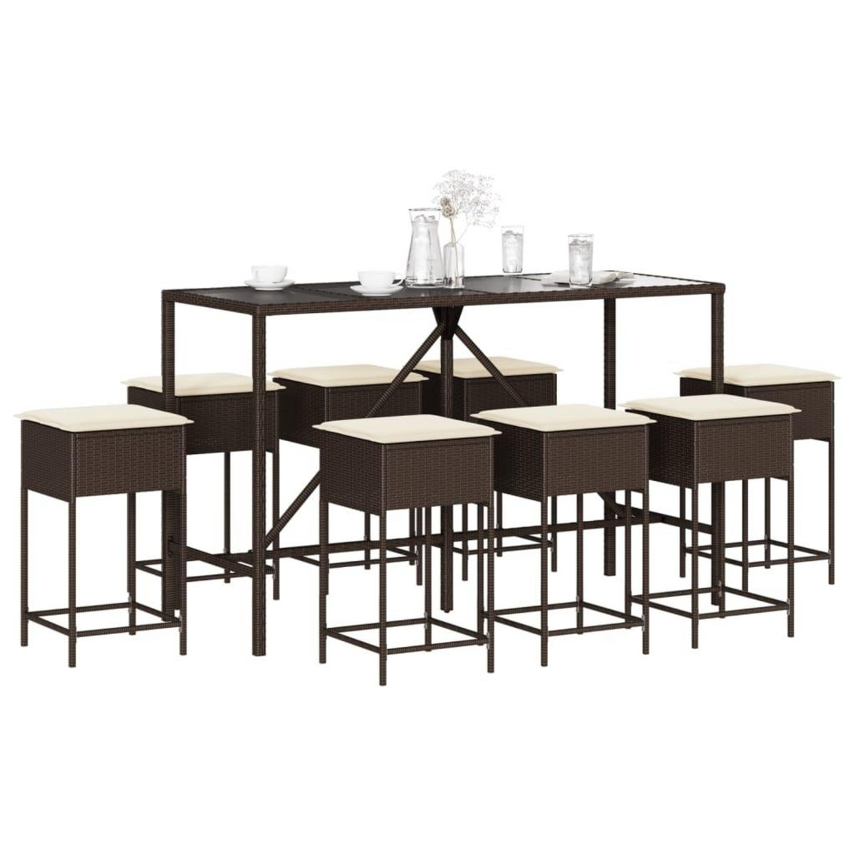 VIDAXL Ensemble de bar de jardin 9 pcs avec coussins marron poly rotin