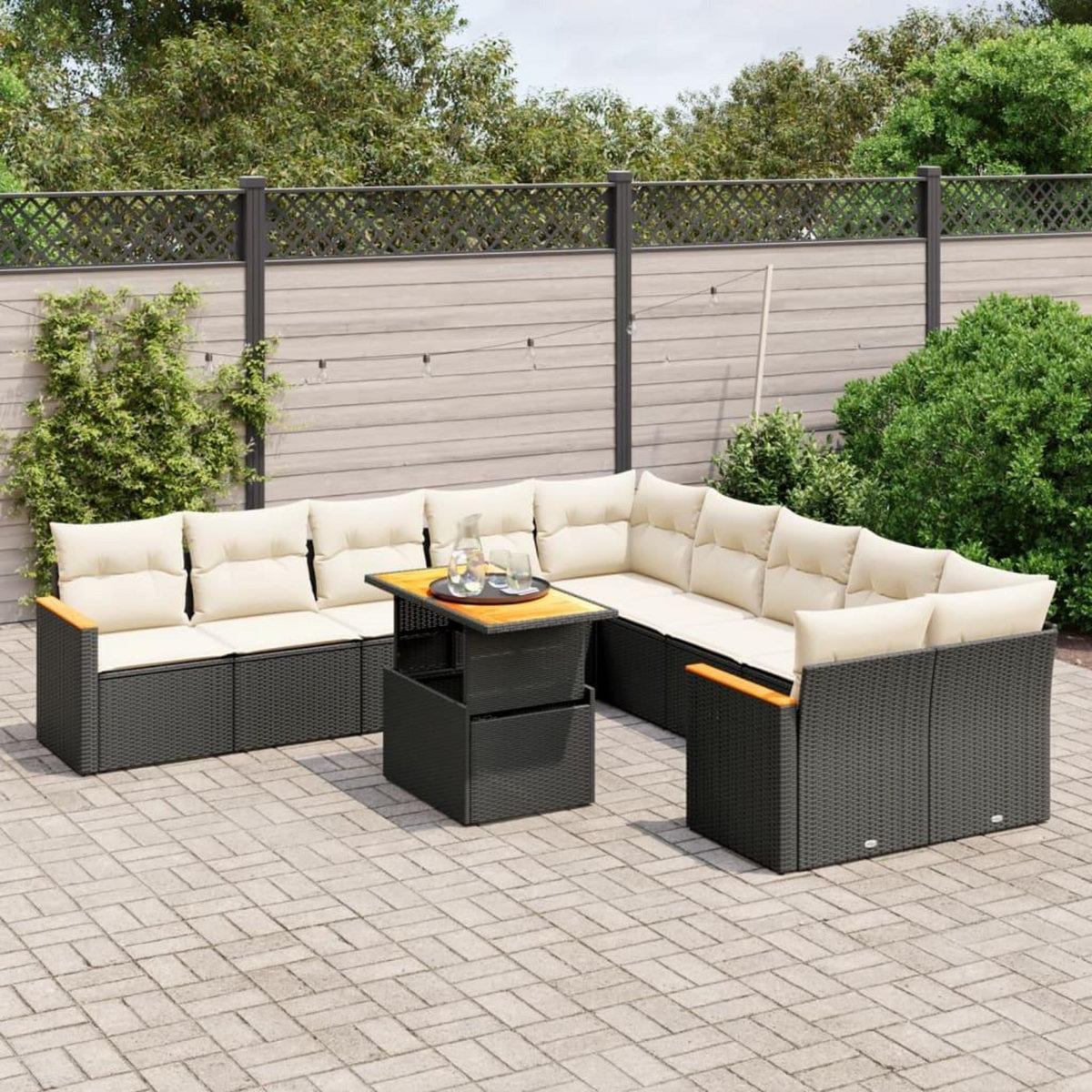 VIDAXL Salon de jardin 11 pcs avec coussins noir resine tressee