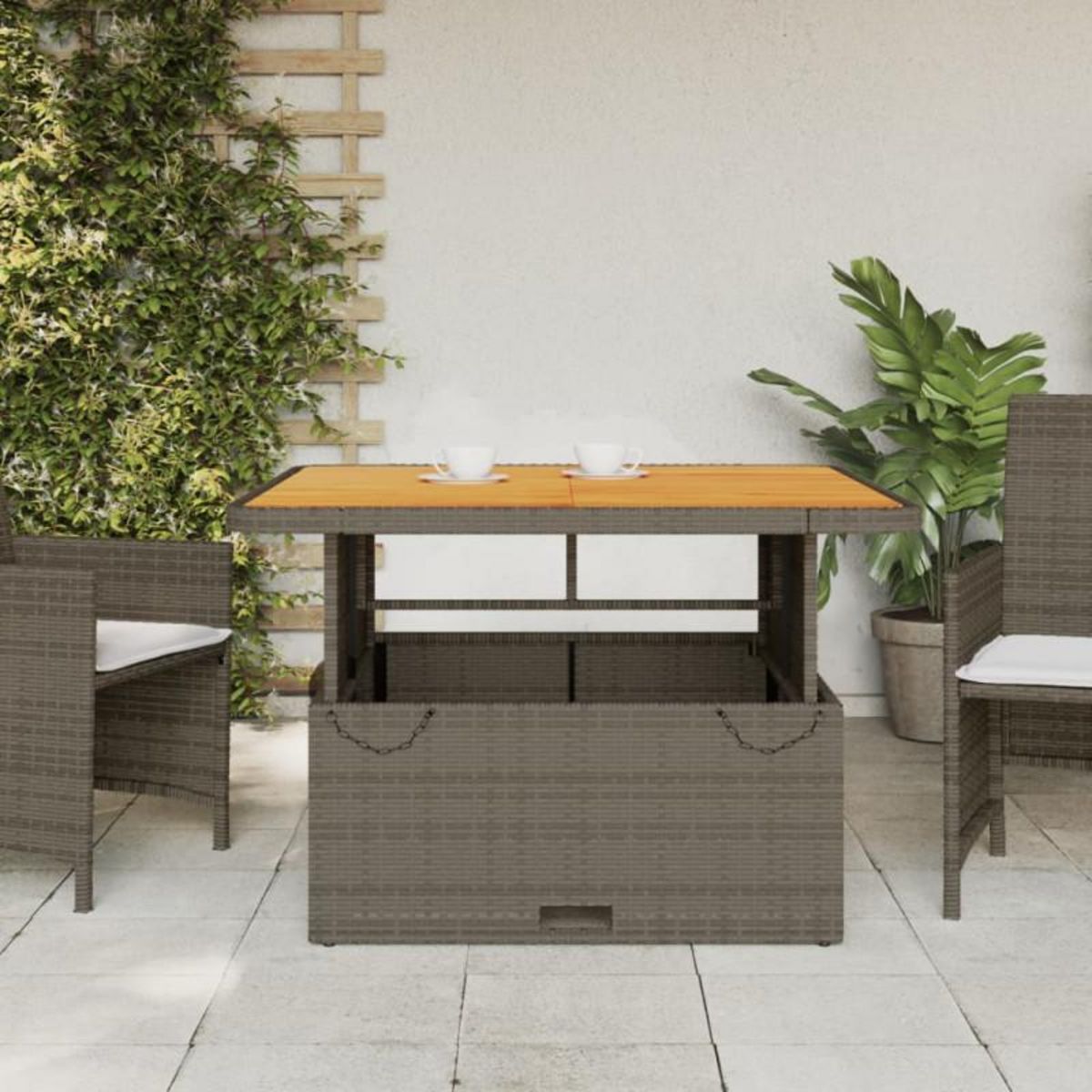 VIDAXL Table de jardin gris 110x110x71 cm Résine tressée bois d acacia