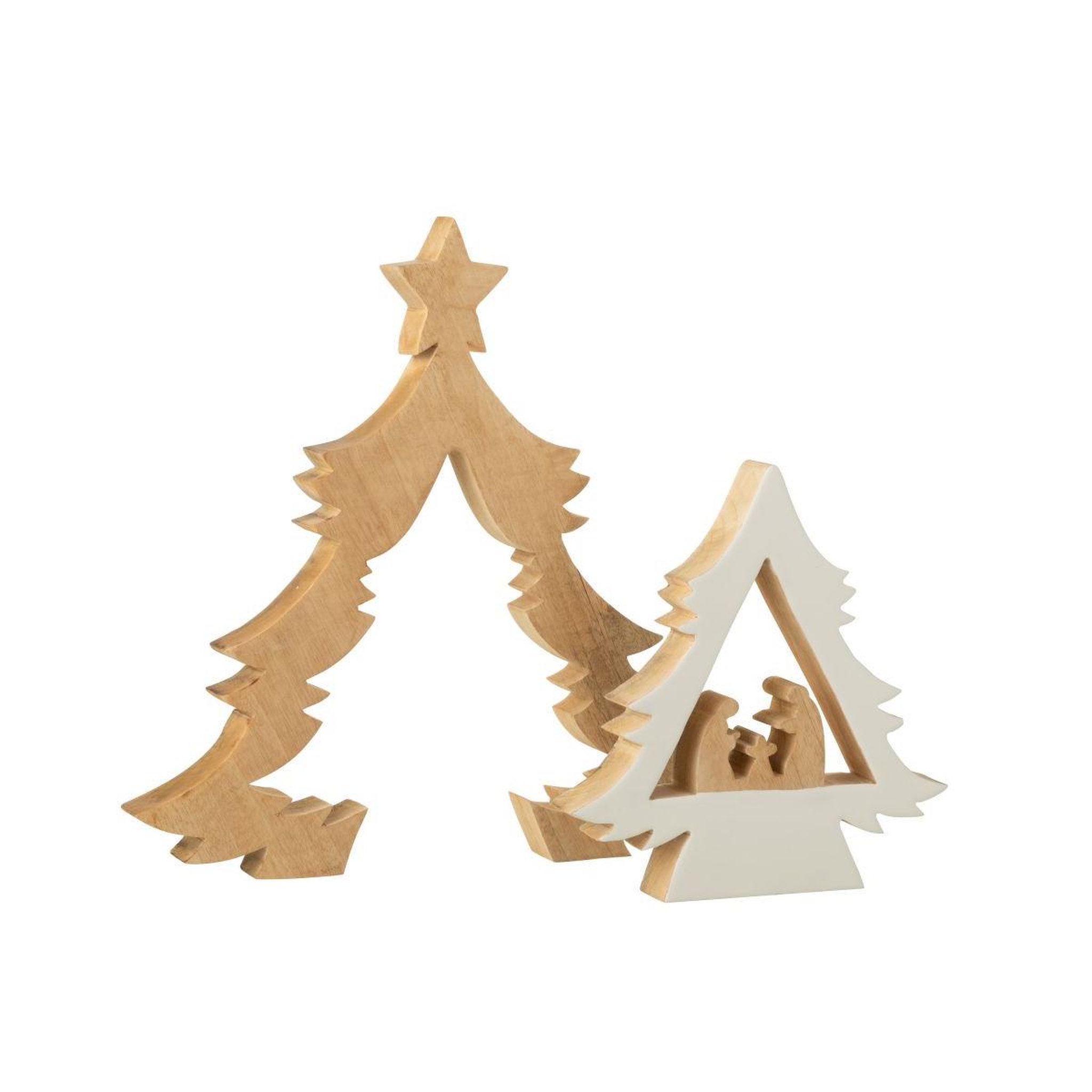 Voir la diapositive 2 : J-LINE Crèche sapin en bois  étoile  41cm blanc & naturel