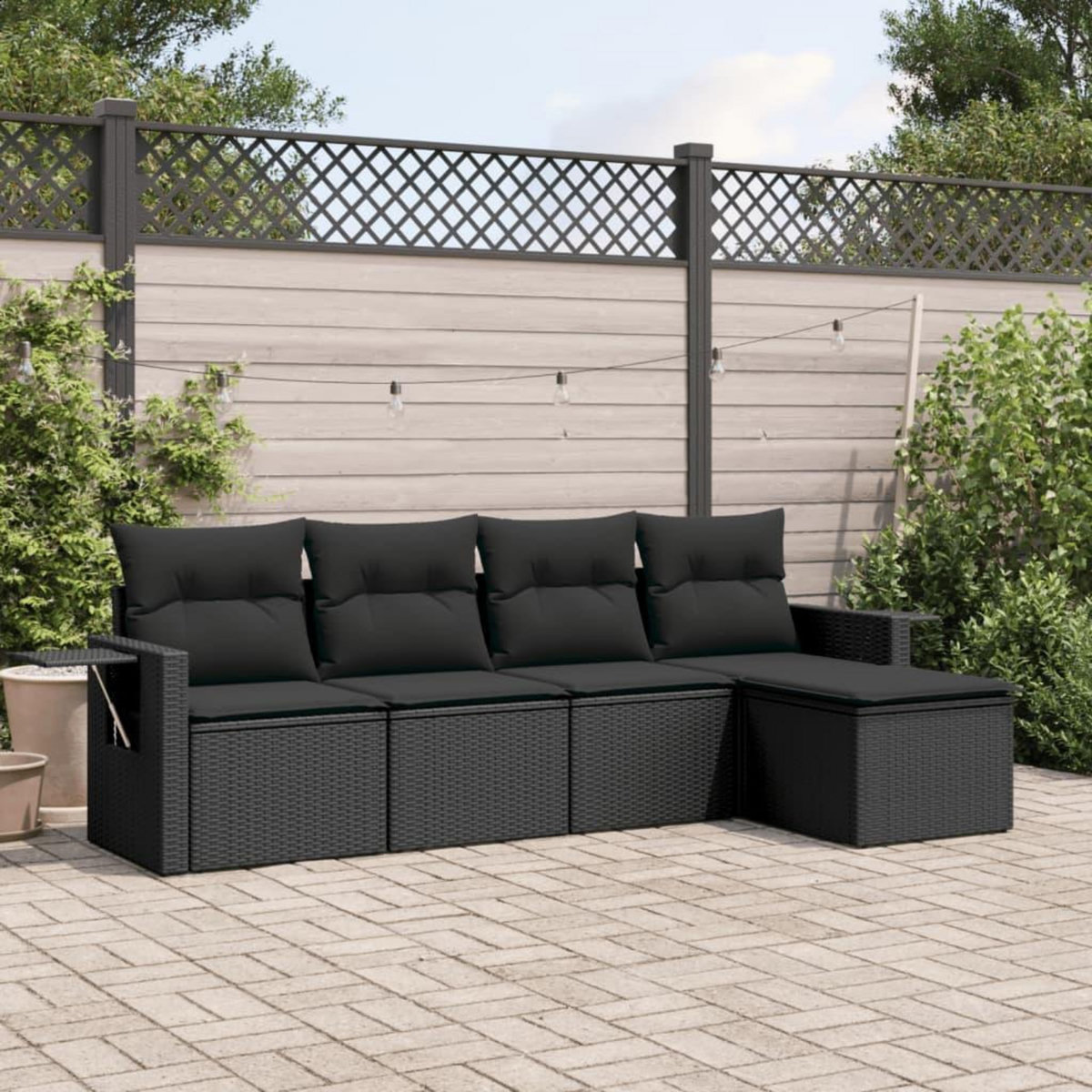 VIDAXL Salon de jardin 5 pcs avec coussins noir resine tressee
