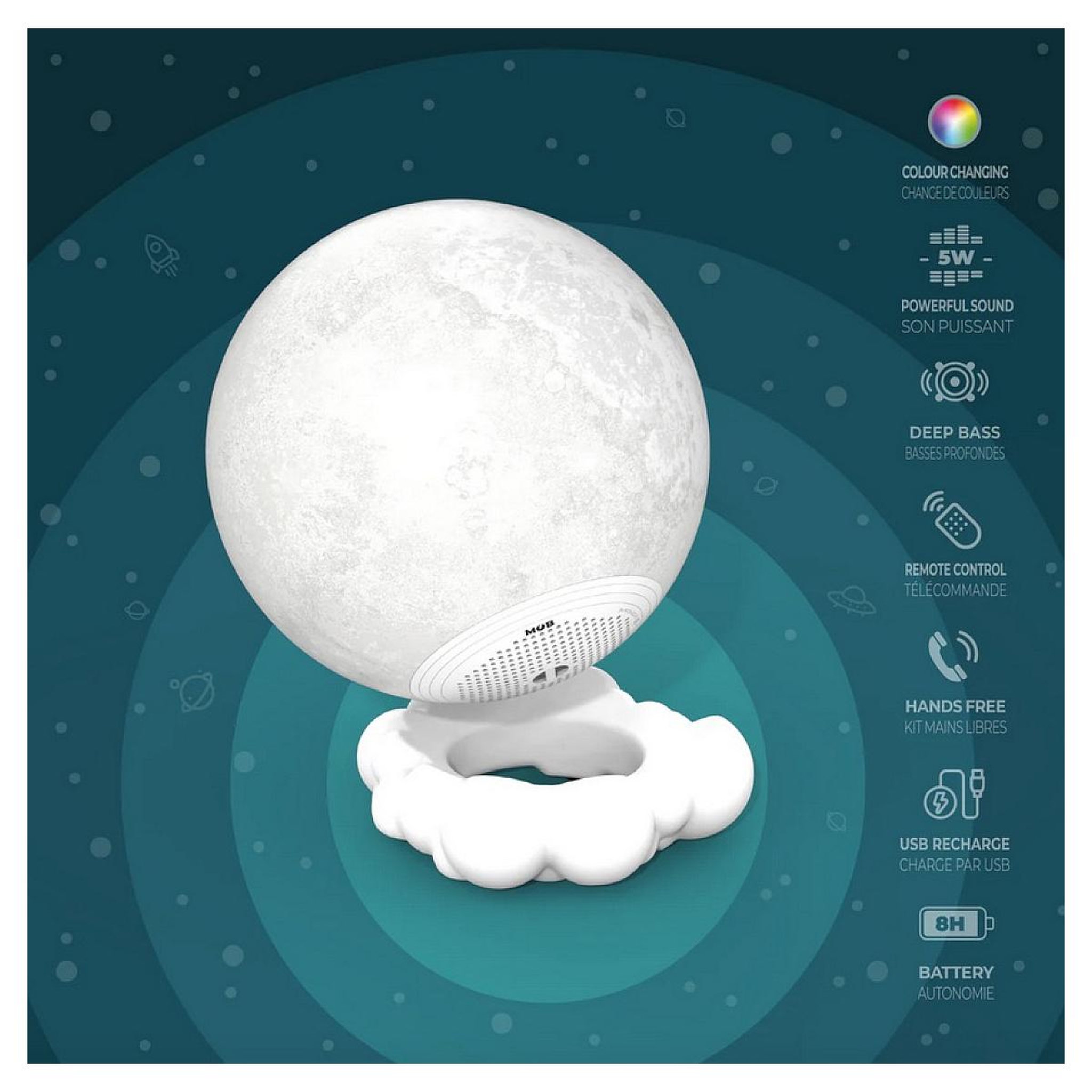 Voir la diapositive 4 : Mob Moony Speaker - Enceinte et veilleuse