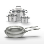 ELO Lot de 2 poêles 24/28 cm Elo Relief Passion et 3 faitouts 12/14/20 cm Elo Citrin