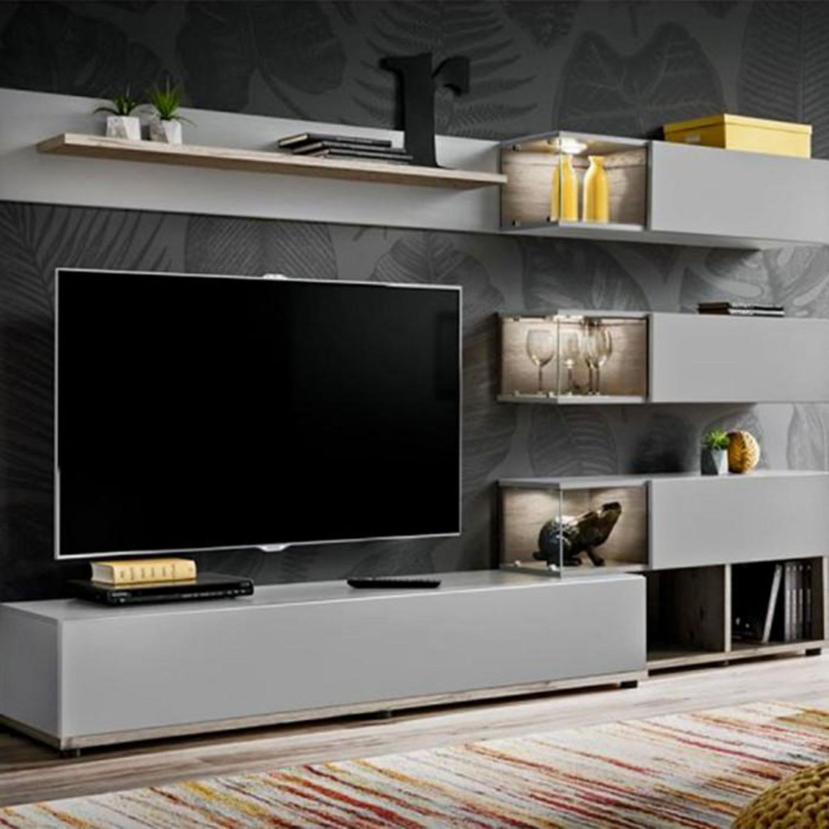Paris Prix Ensemble Meuble TV Design  Silk  240cm Gris & Naturel