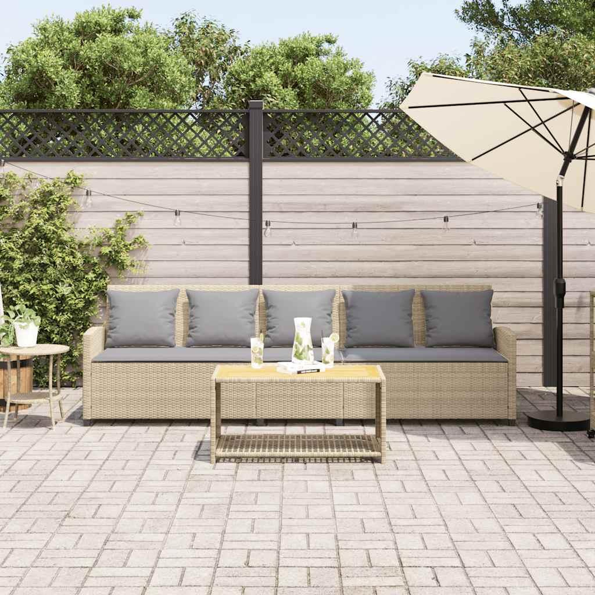 Voir la diapositive 3 : VIDAXL Canape de jardin avec coussins 5 places beige resine tressee