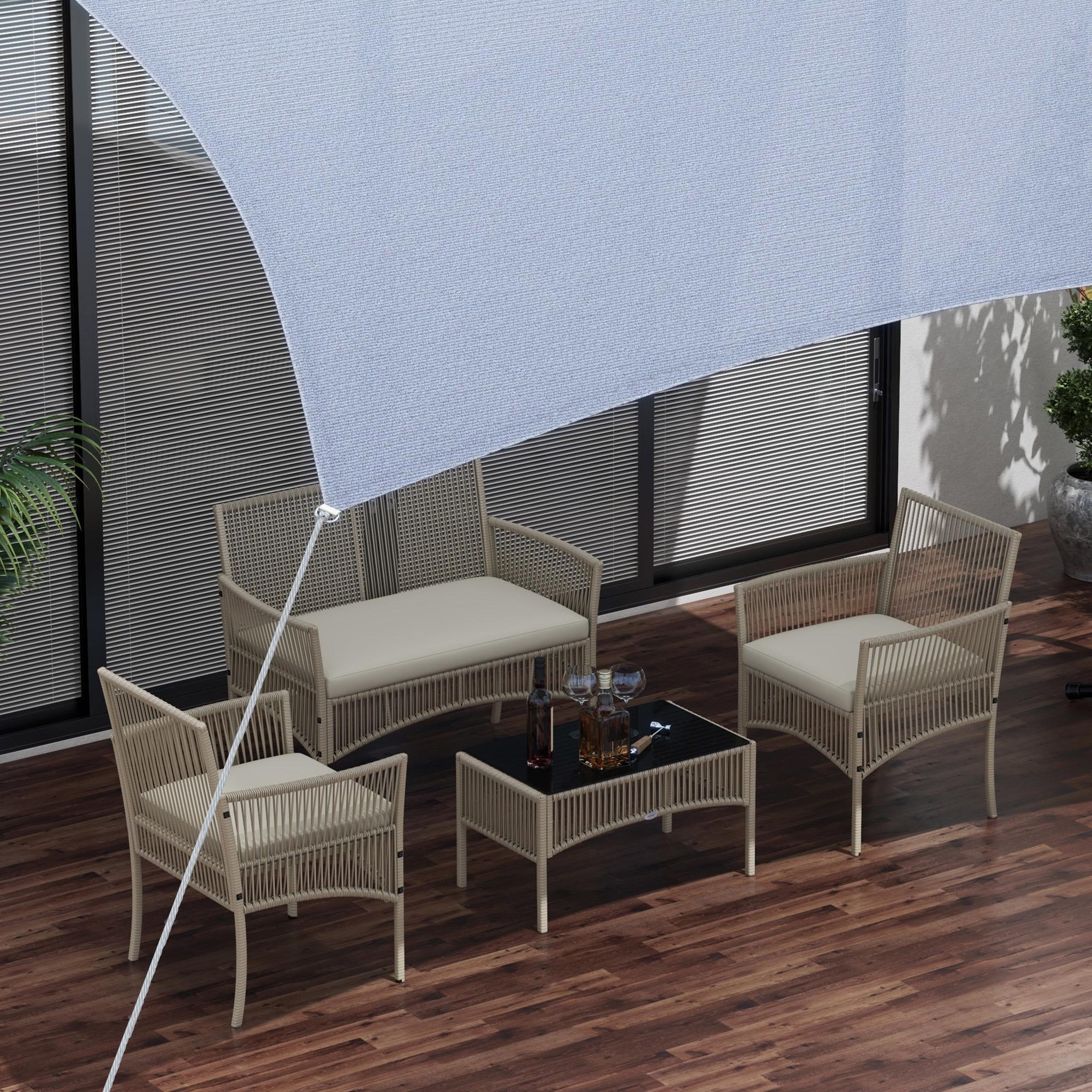 Voir la diapositive 5 : OUTSUNNY Salon de jardin 4 places 4 pièces style colonial table basse coussins inclus résine tressée filée aspect rotin taupe clair