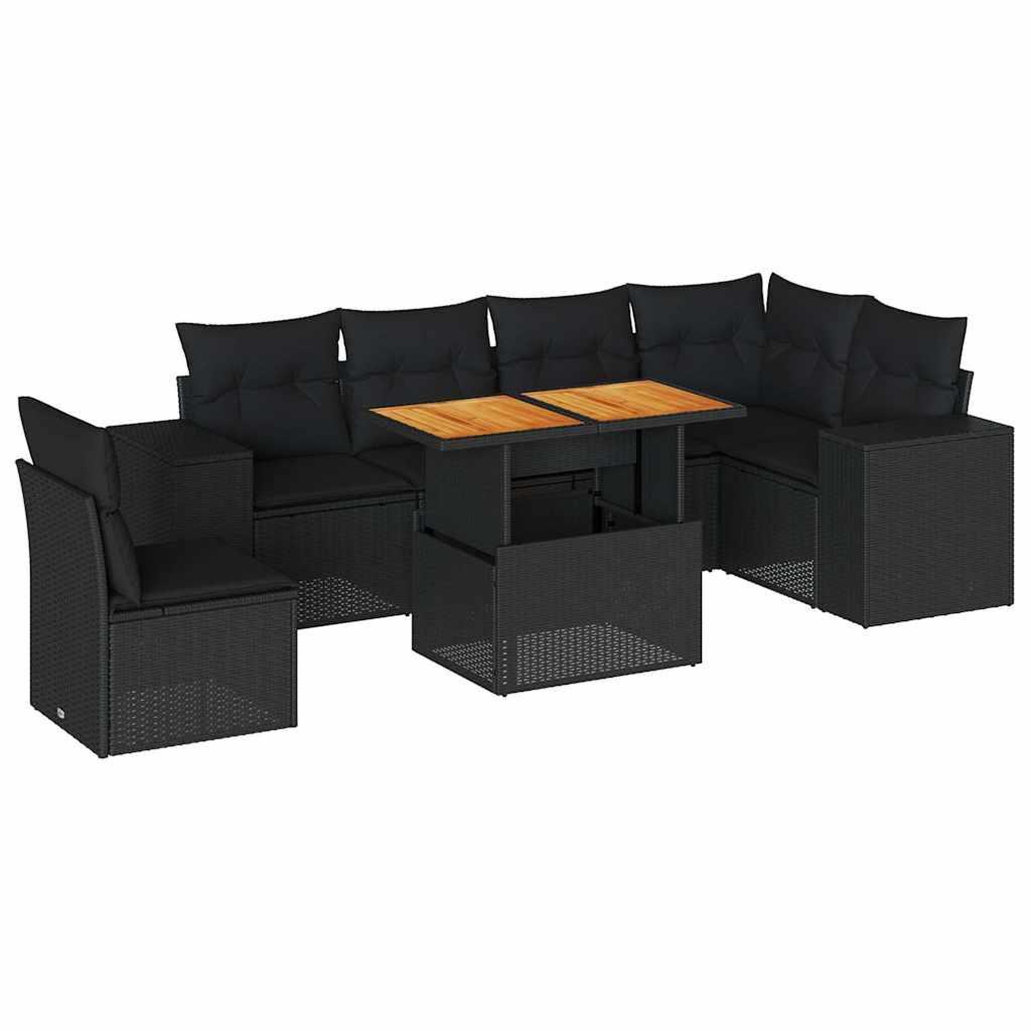 Voir la diapositive 2 : VIDAXL Salon de jardin 7 pcs avec coussins noir resine tressee