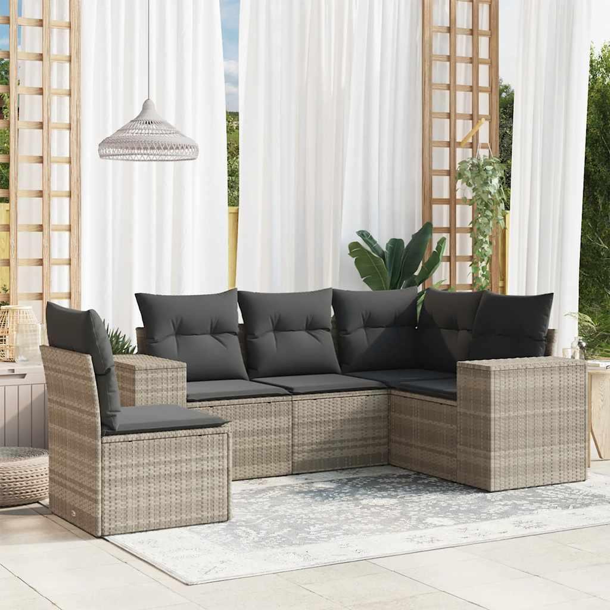 VIDAXL Salon de jardin 5 pcs avec coussins gris clair resine tressee