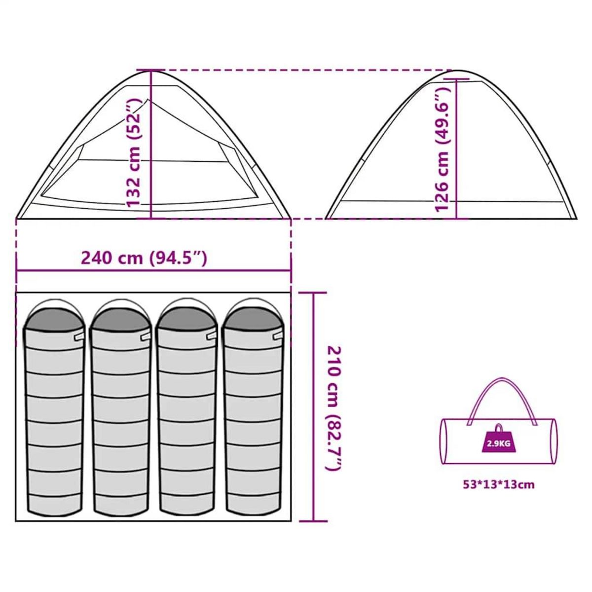 VIDAXL Tente de camping a dome 4 personnes bleu impermeable