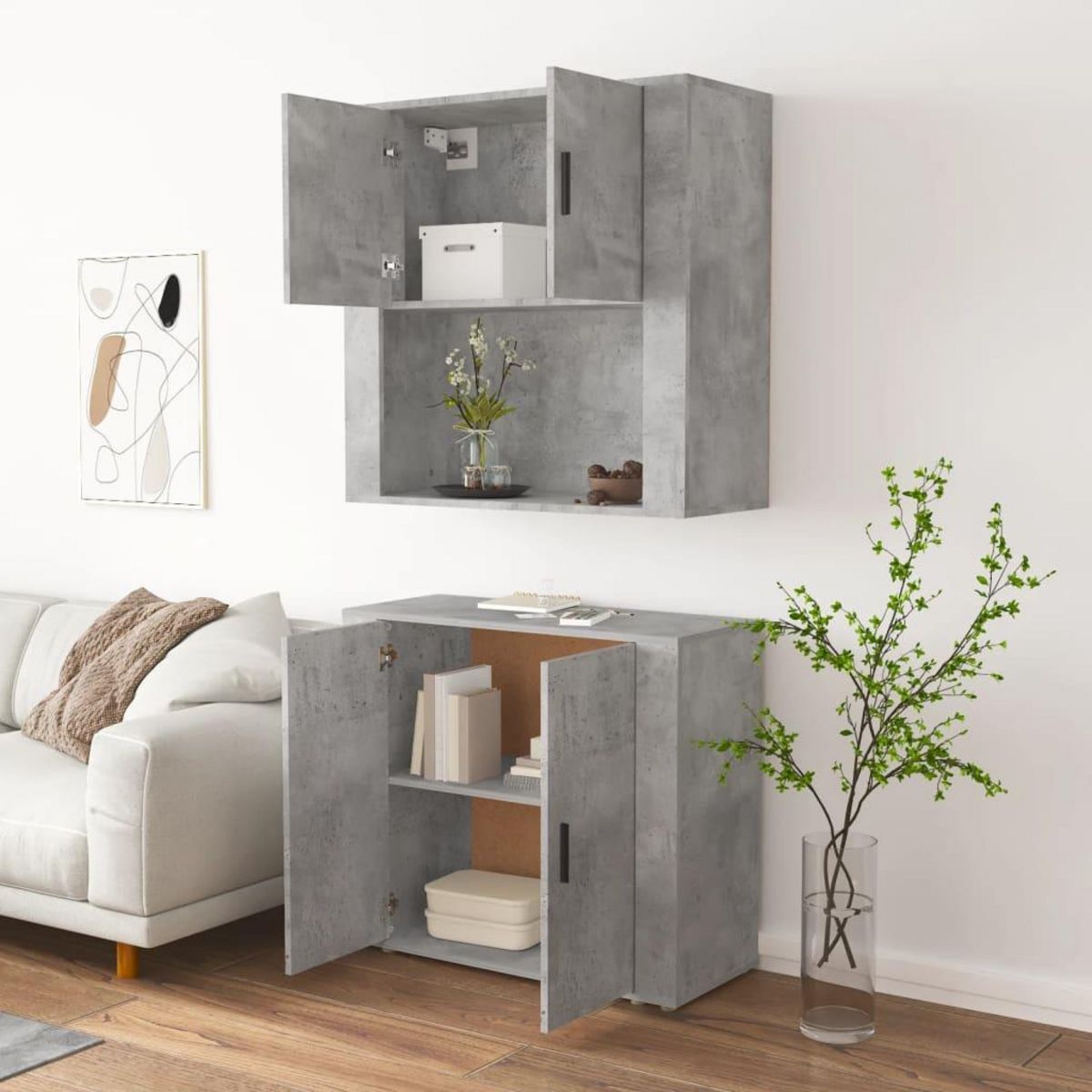 VIDAXL Buffet haut Gris beton Bois d'ingenierie