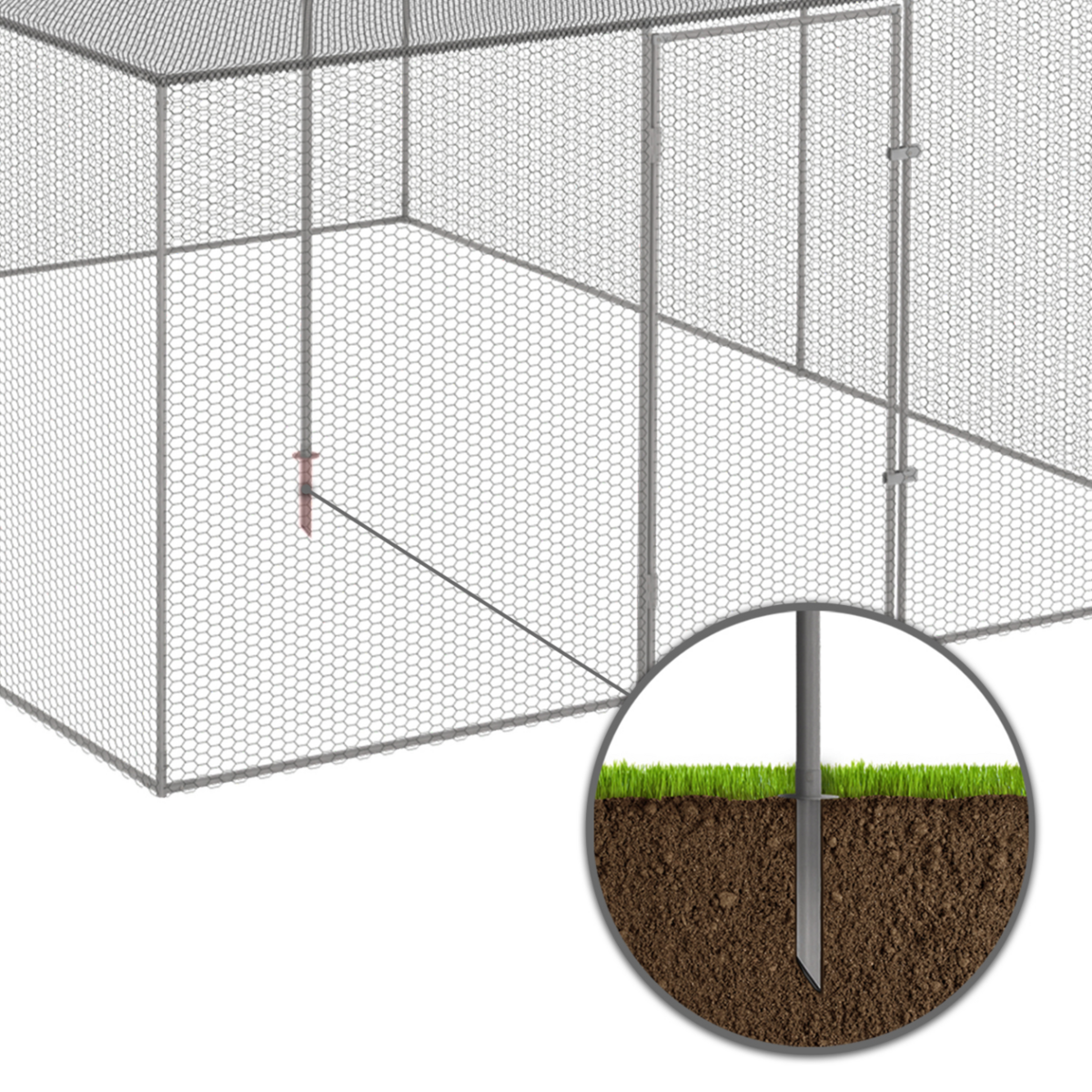 ID MARKET Volière 12m² enclos poulailler 3x4M parc grillagé toit filet acier galvanisé