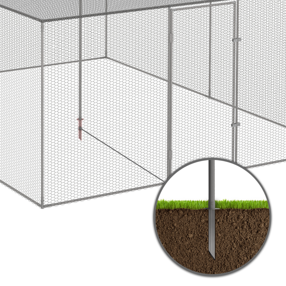 ID MARKET Volière 12m² enclos poulailler 3x4M parc grillagé toit filet acier galvanisé