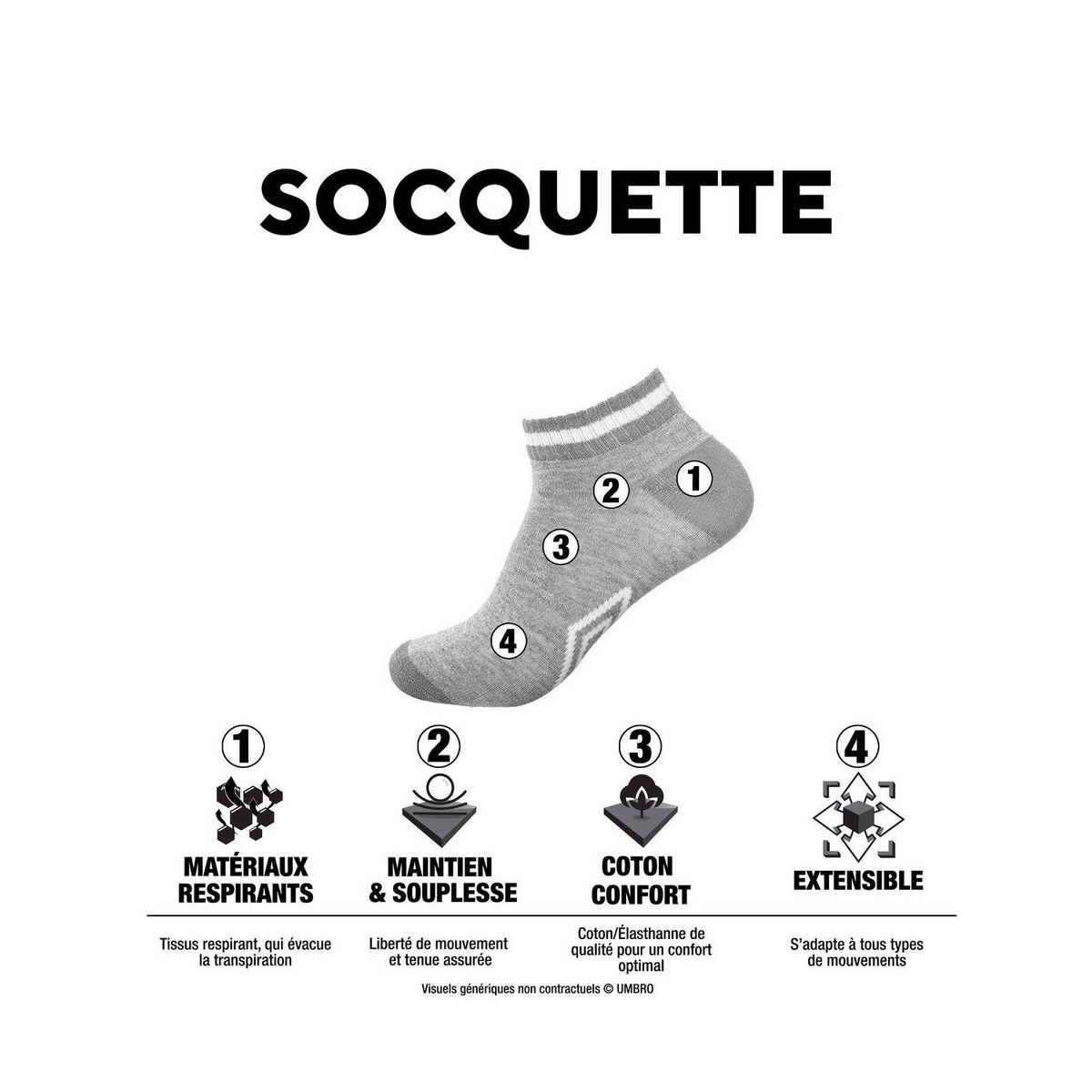 UMBRO Lot de 10 Paires de Chaussettes Tiges Courtes Homme