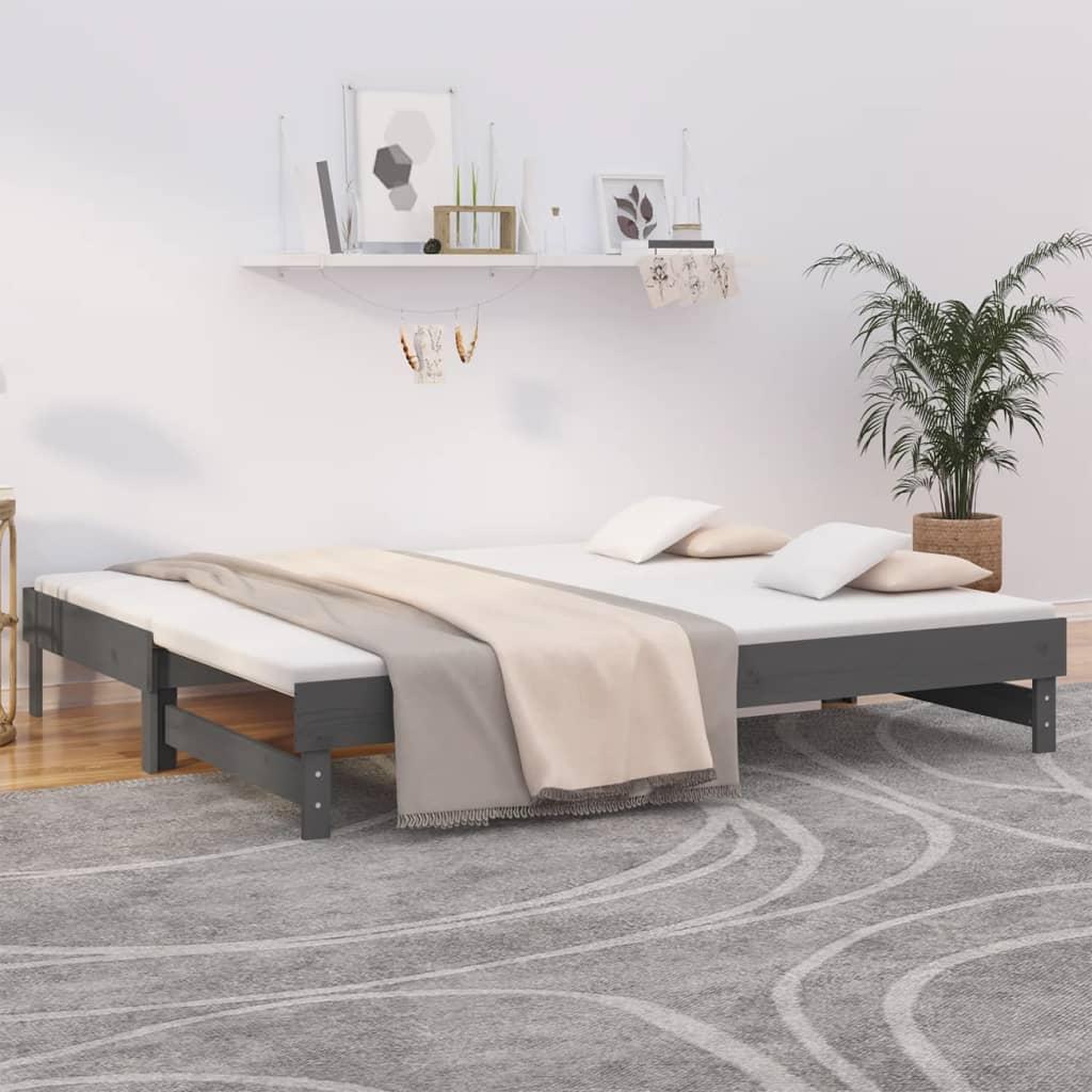 Voir la diapositive 1 : VIDAXL Lit coulissant sans matelas gris 2x(90x200) cm