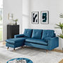 Voir la diapositive 2 : MARKET24 Canapé d'angle fixe réversible - 3 places - Tissu bleu - Pieds bois et doré - L 194 x P 139 x H 83 - NEW YORK