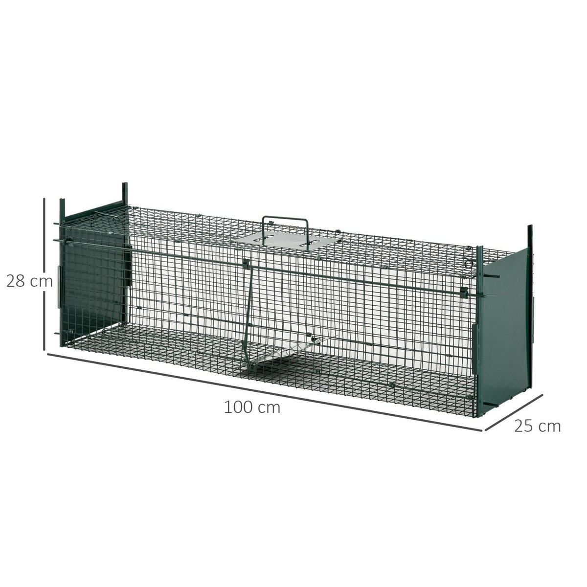 PAWHUT Piège de capture pour petits animaux type lapin rat - 2 entrées + poignée - dim. 100L x 25l x 28H cm - métal vert