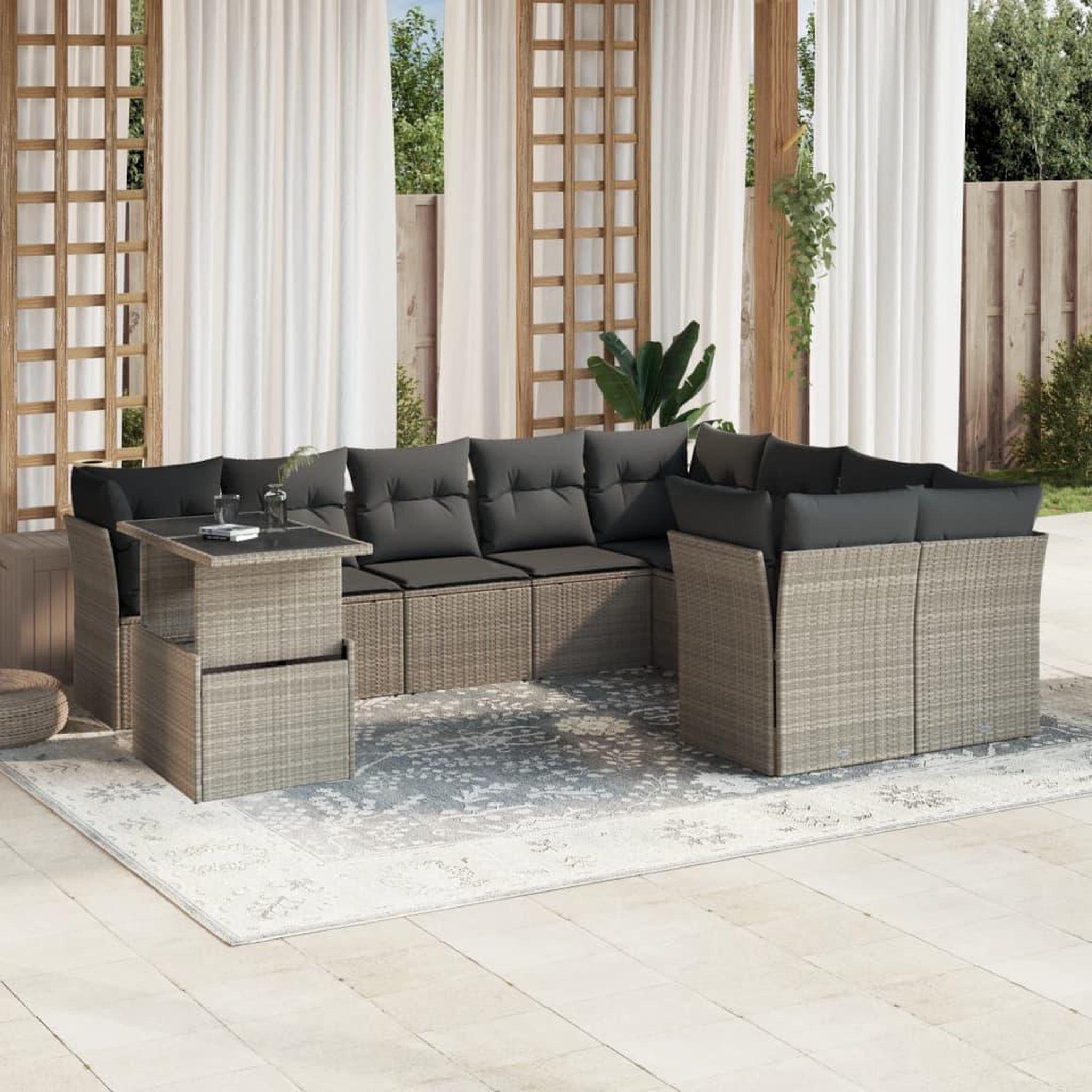 VIDAXL Salon de jardin avec coussins 10 pcs gris clair resine tressee