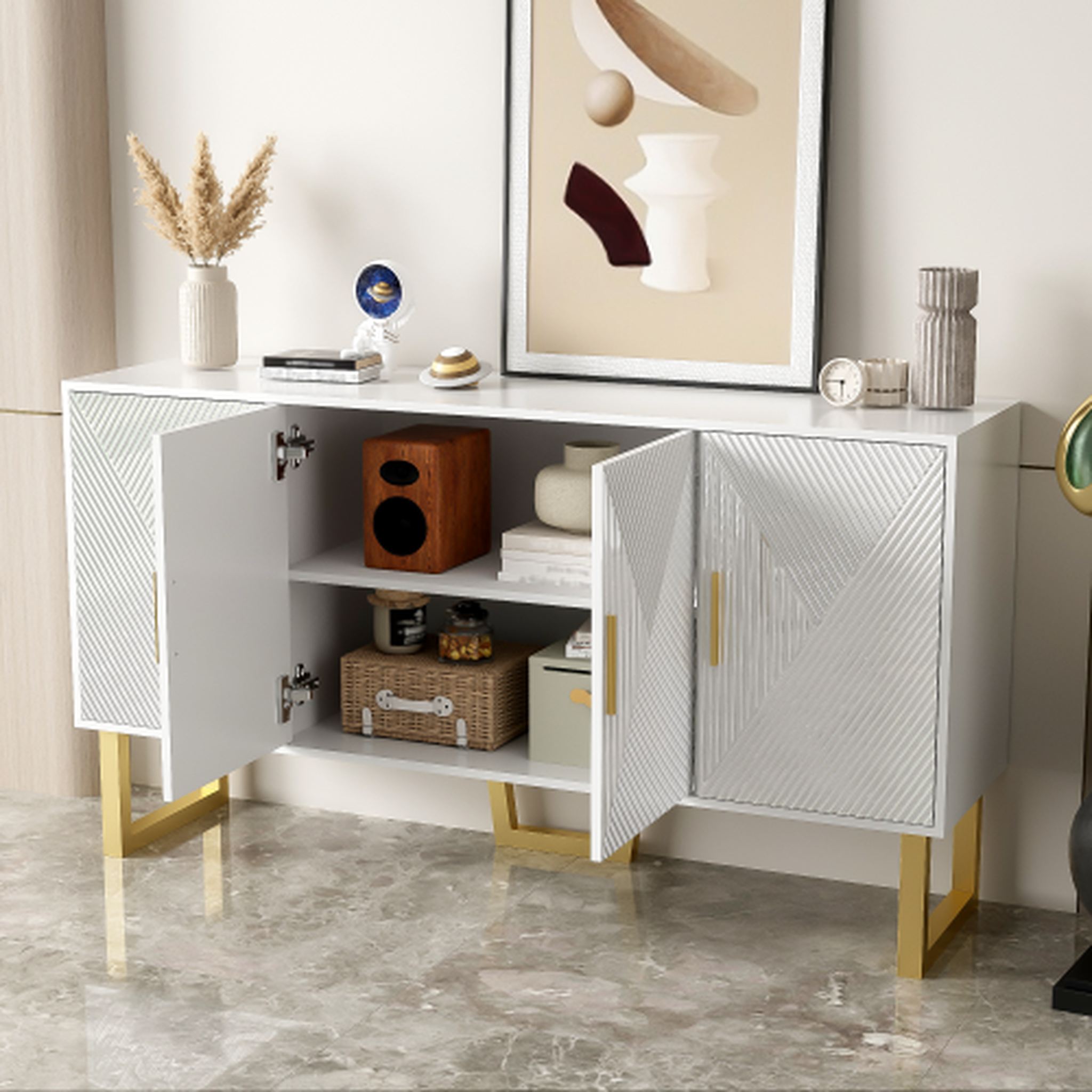 Voir la diapositive 5 : MERAX Buffet 4 porte(s) 0 tiroir(s) - 150 cm blanc mdf