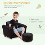 HOMCOM Ensemble fauteuil et pouf enfant style contemporain structure bois revêtement synthétique PVC noir