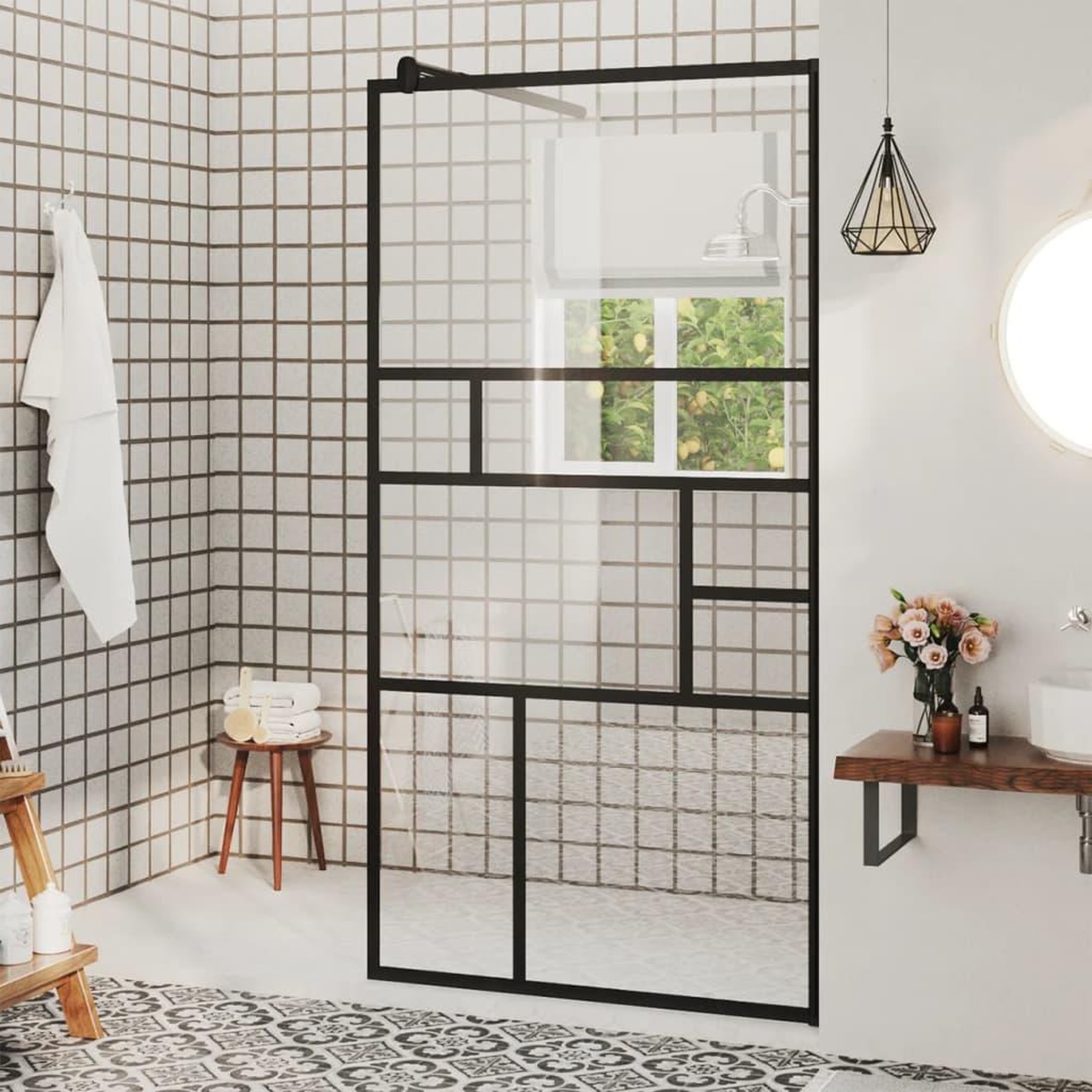 VIDAXL Paroi de douche a verre ESG transparent 80x195 cm Noir