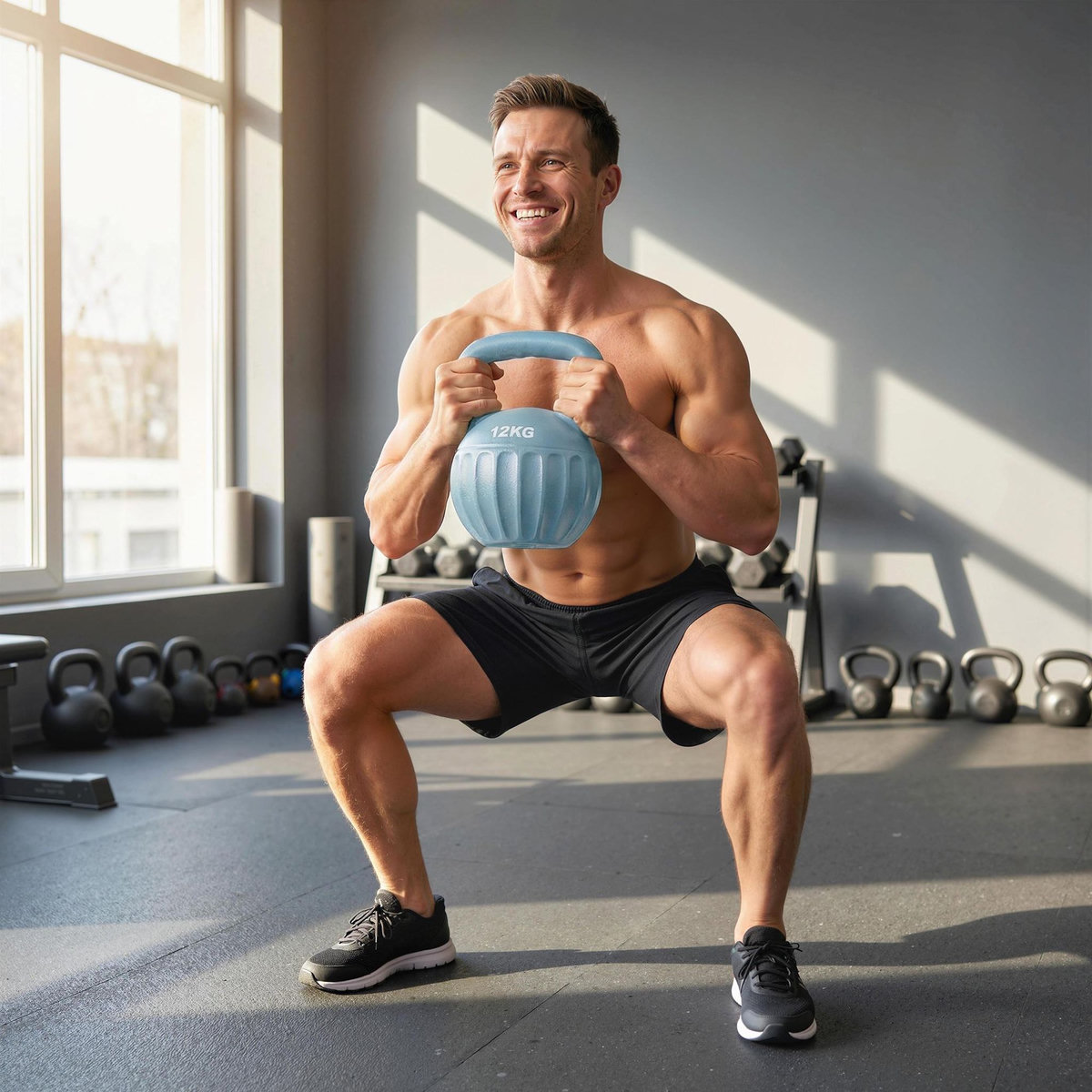 HOMCOM Kettlebell 12 Kg - prise ergonomique - entraînement musculaire & haltérophilie - PP bleu ciel