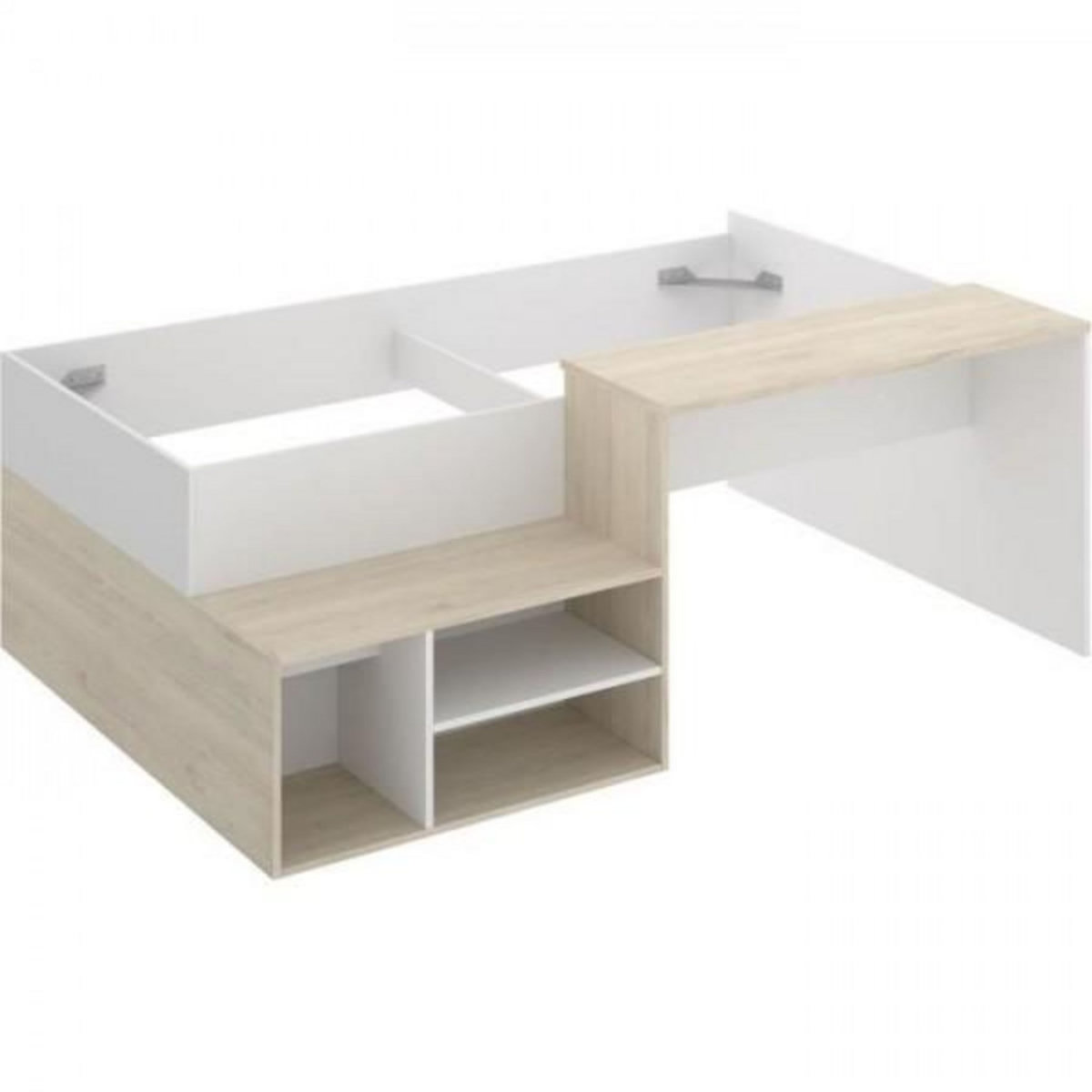 MARKET24 Lit combiné enfant KRIC - Chene naturel et blanc - Bureau et rangement - 90x190 cm