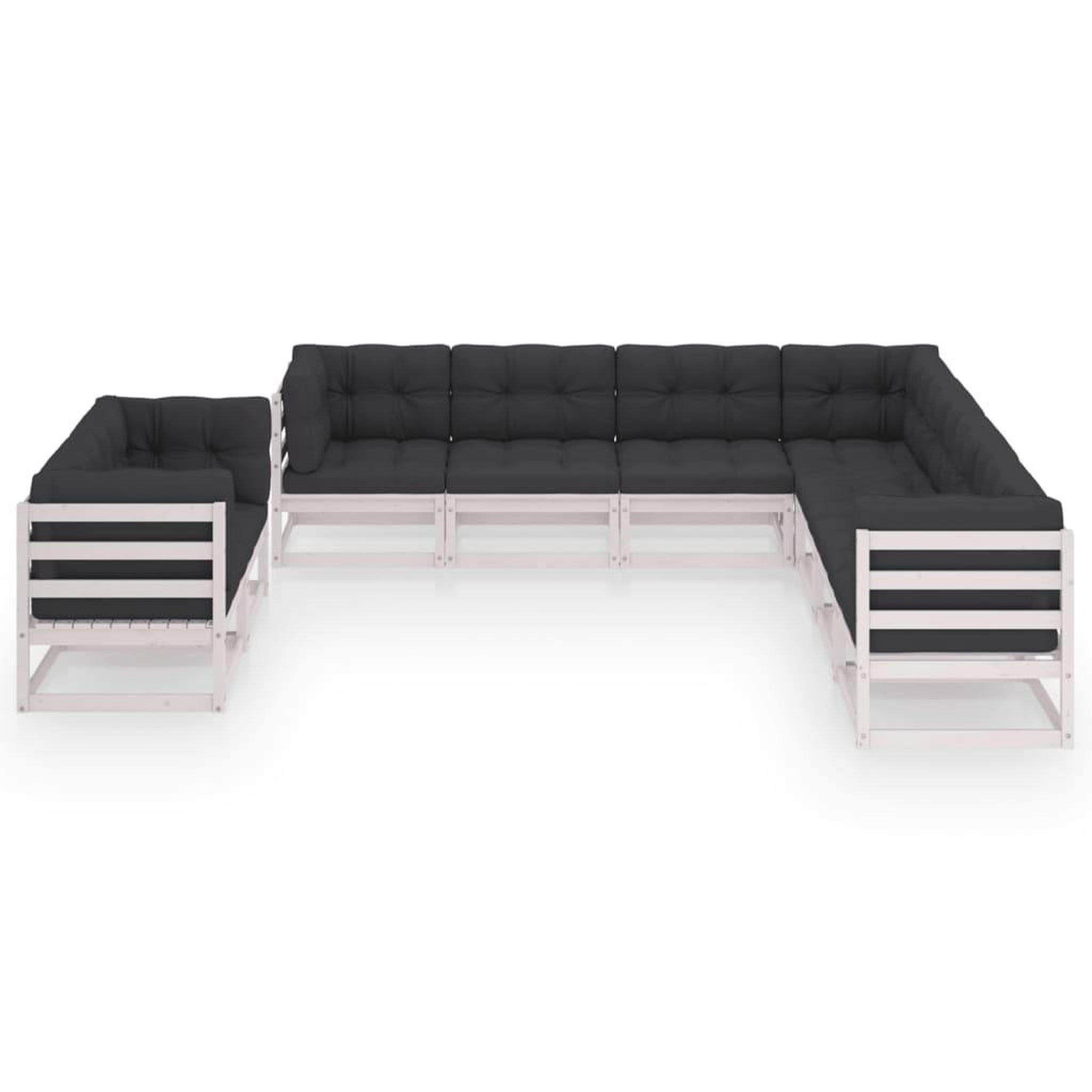Voir la diapositive 2 : VIDAXL Salon de jardin 9 pcs avec coussins Blanc Bois de pin massif