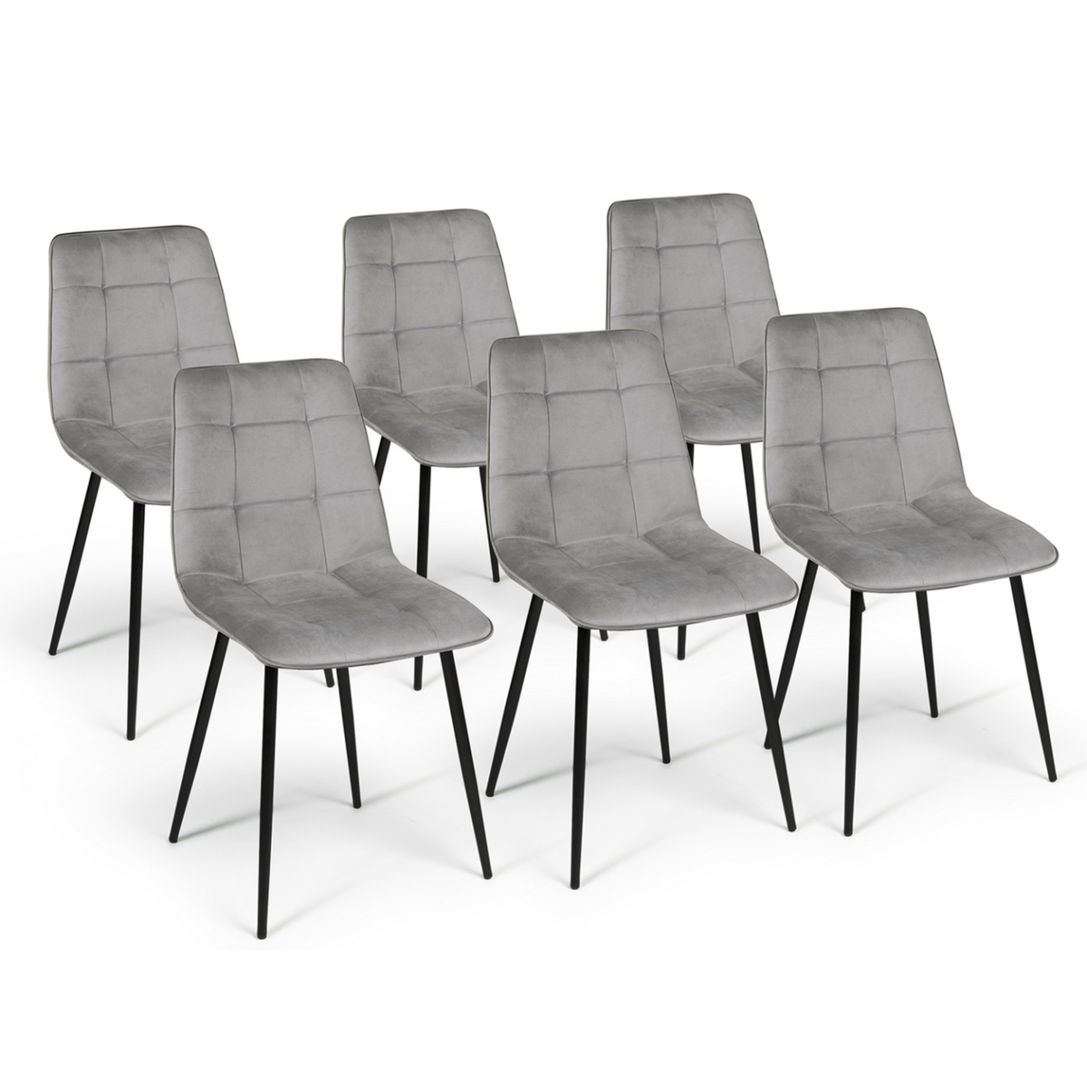 ID MARKET Lot de 6 chaises MILA en velours gris clair pour salle à manger
