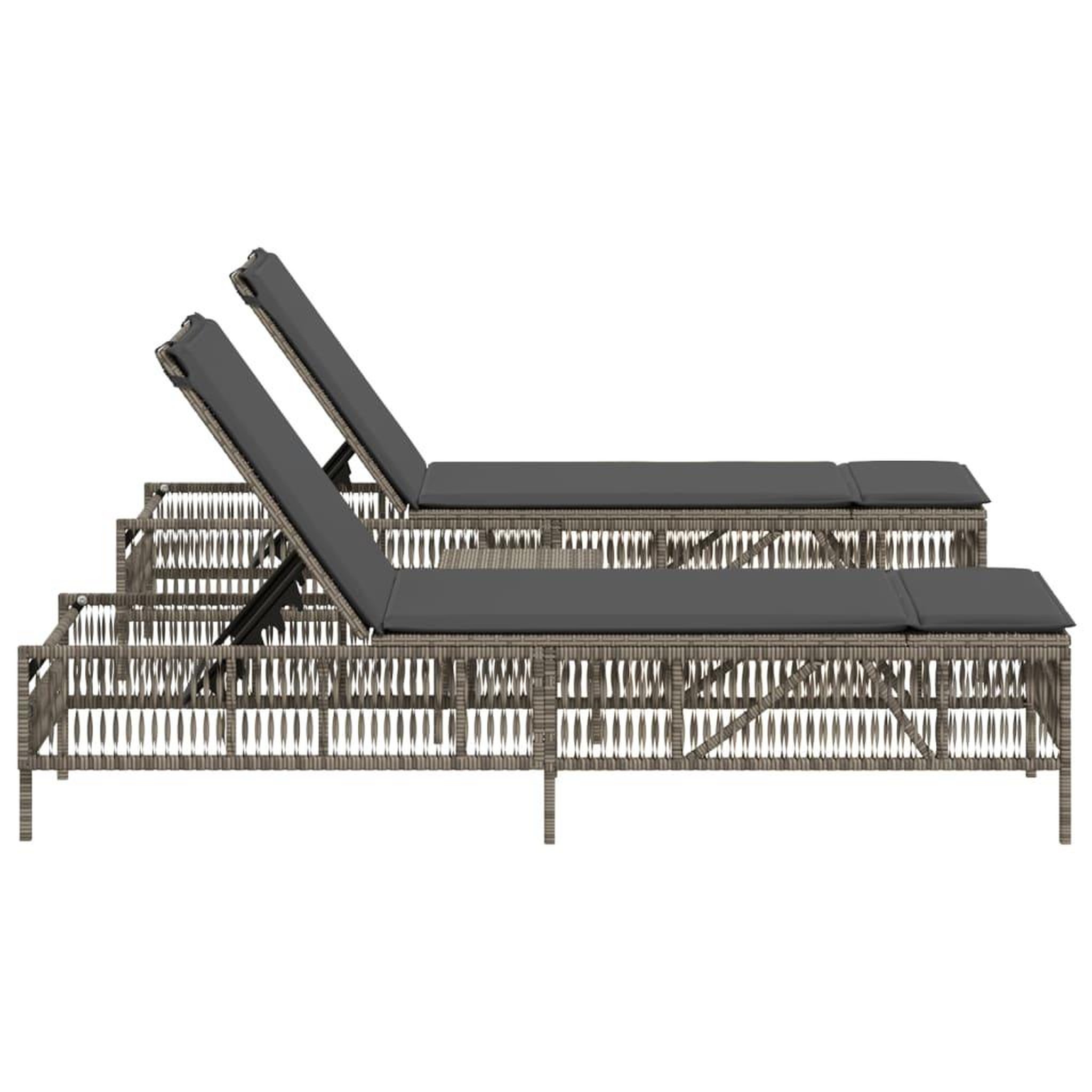 Voir la diapositive 4 : VIDAXL Chaises longues lot de 2 avec table gris resine tressee