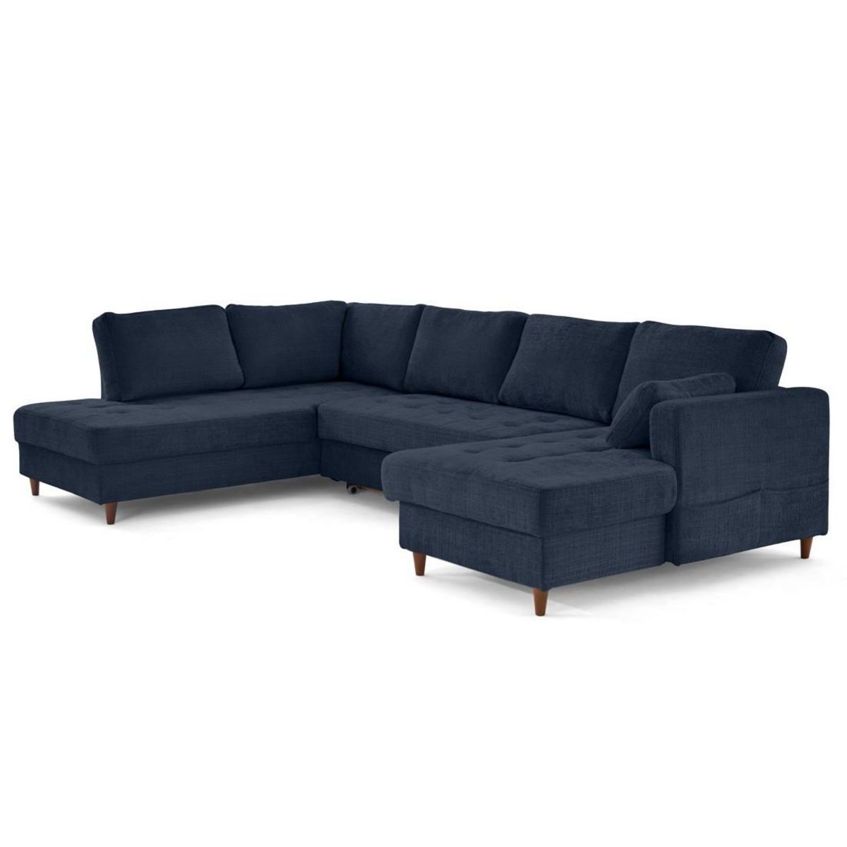 LISA DESIGN Anna - canapé panoramique d'angle gauche 7 places convertible avec coffre en velours texturé