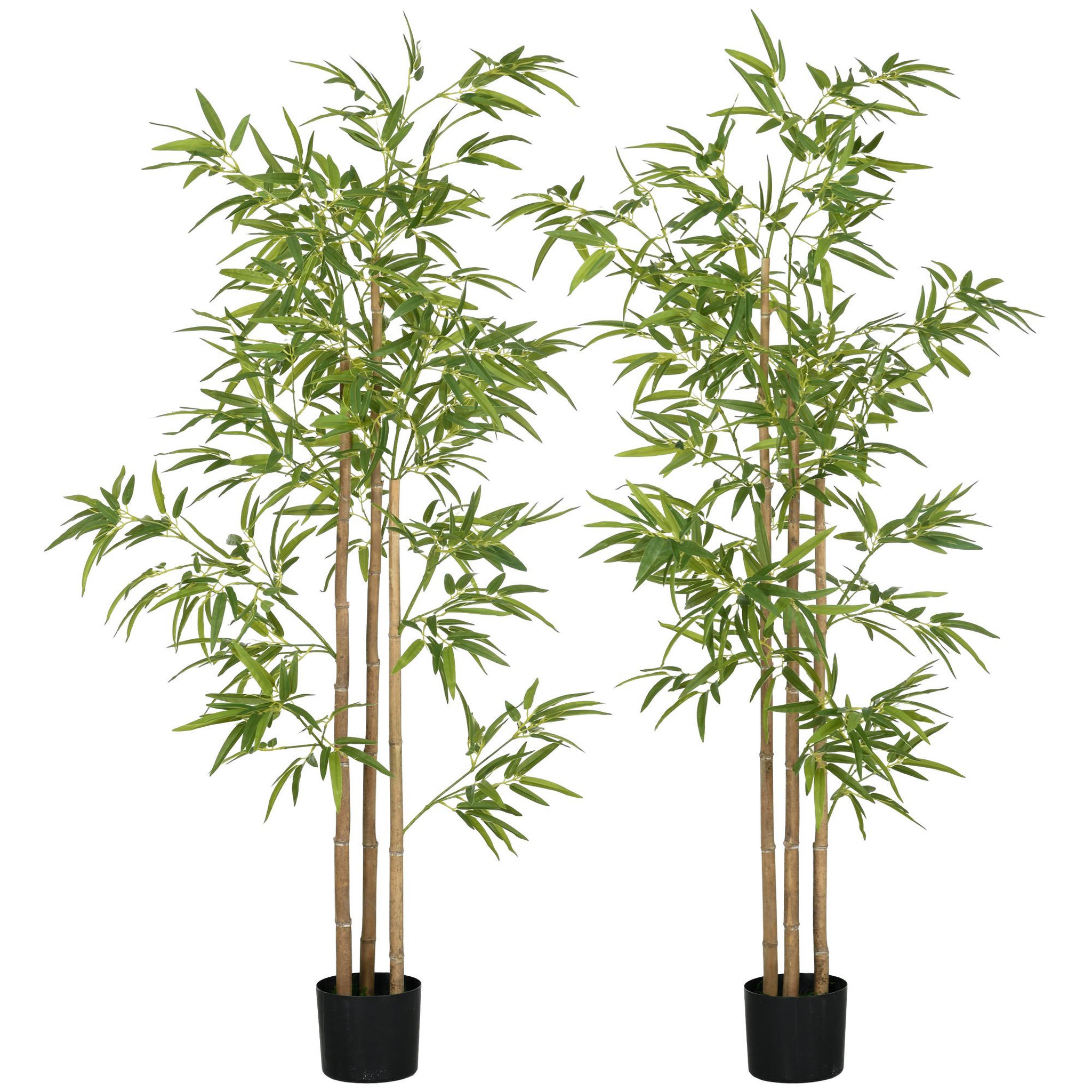 HOMCOM Lot de 2 bambous artificiels 1,80H m 830 feuilles réalistes par pied vrais troncs