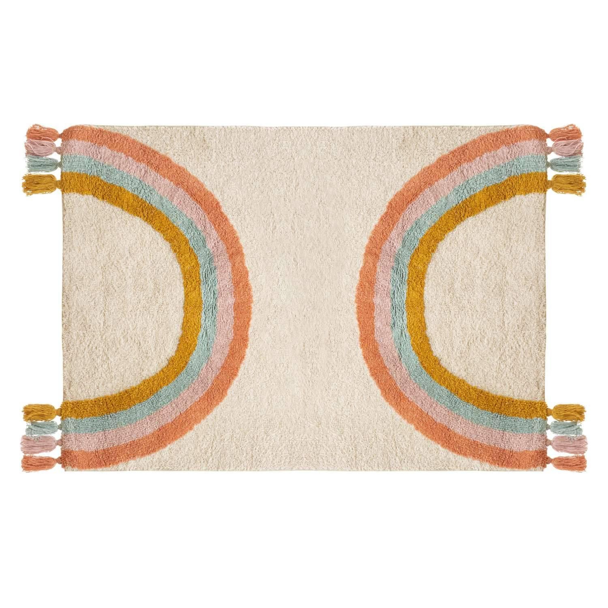 Atmosphera Kids Tapis enfant rectangulaire à pompons arc en ciel - 100 x 150 cm - multicolore