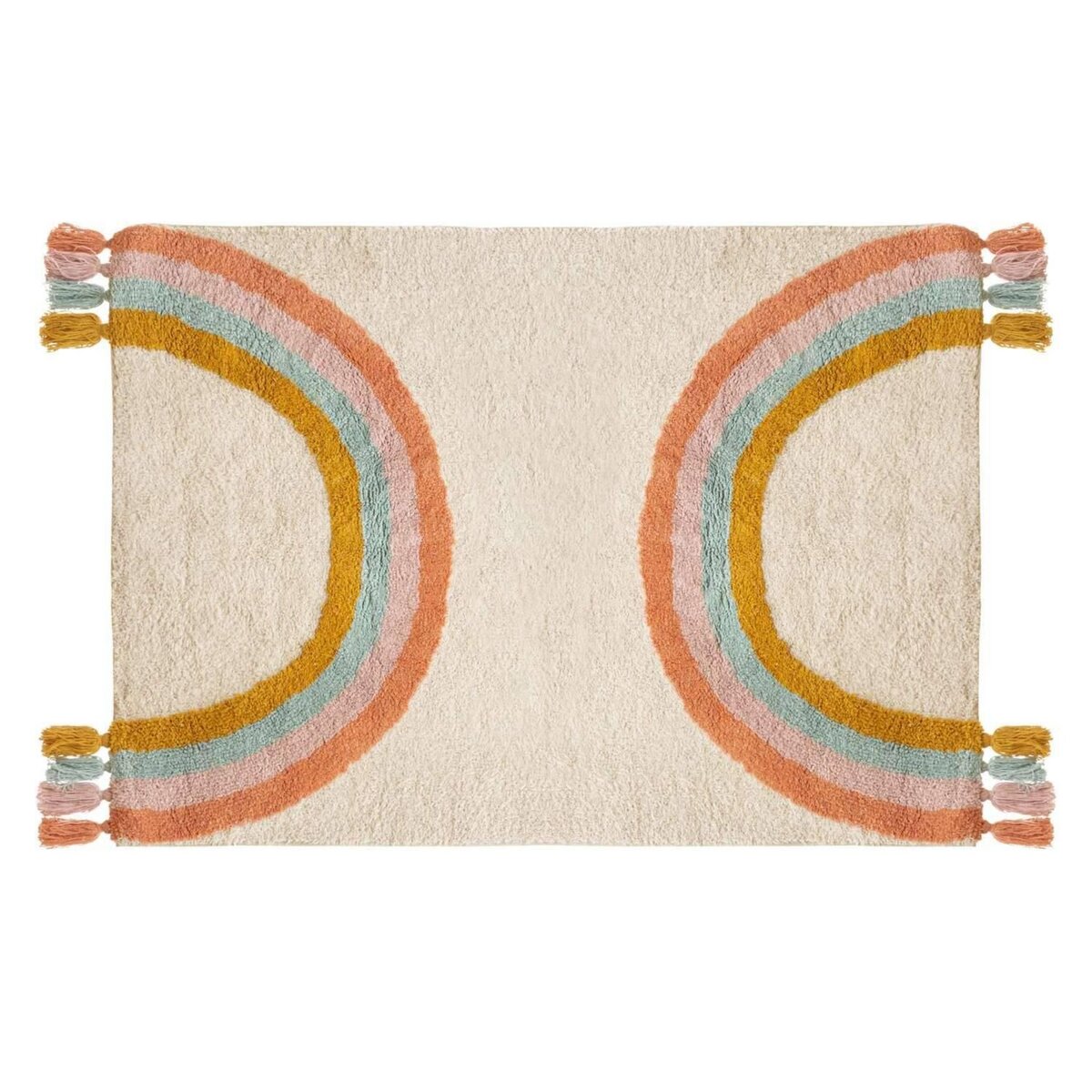 Atmosphera Kids Tapis enfant rectangulaire à pompons Arc en ciel - 100 x 150 cm - Multicolore