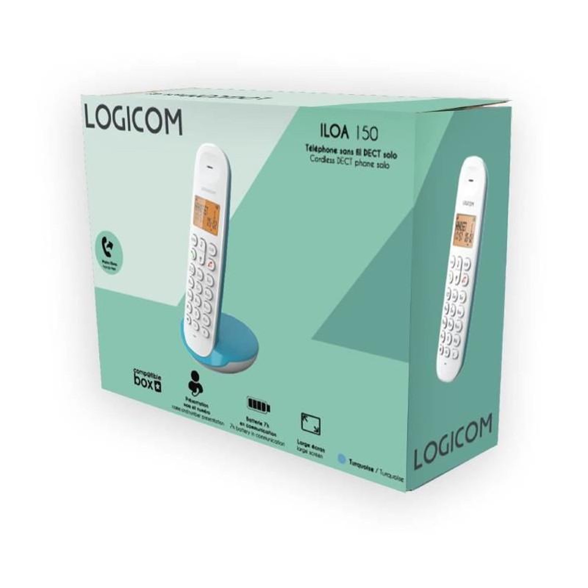 Voir la diapositive 5 : Logicom Téléphone fixe sans fil - LOGICOM - DECT ILOA 150 SOLO - Turquoise - Sans répondeur
