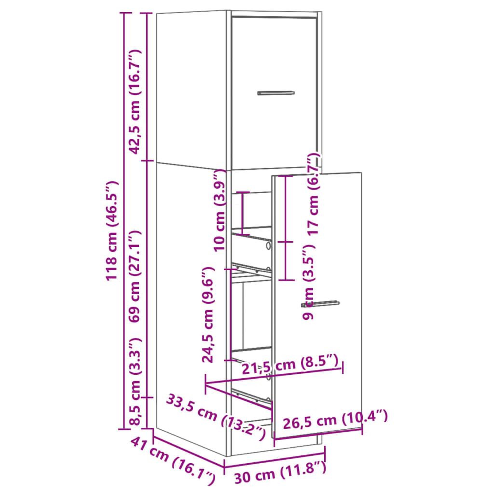 Voir la diapositive 6 : VIDAXL Armoire apothicaire sonoma gris 30x41x118 cm bois d'ingenierie