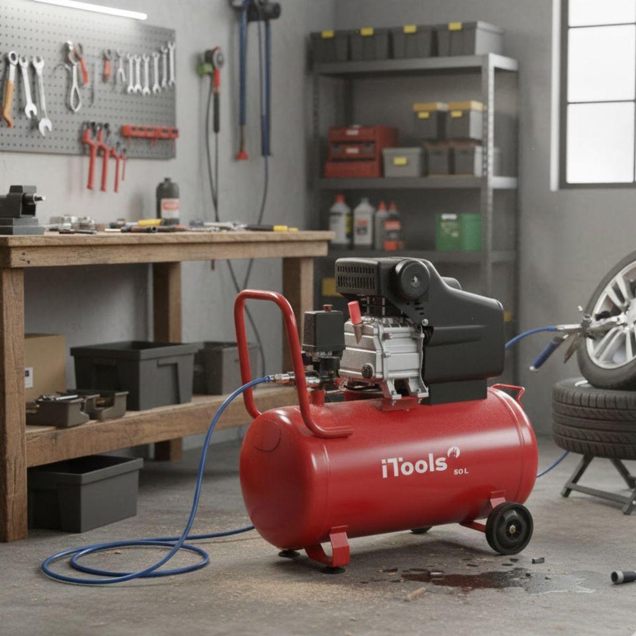 Voir la diapositive 6 : iTools Compresseur d'air 24 litres 8 bar 2cv 1.5kw 115 psi + kit air comprimé 5 pièces itools