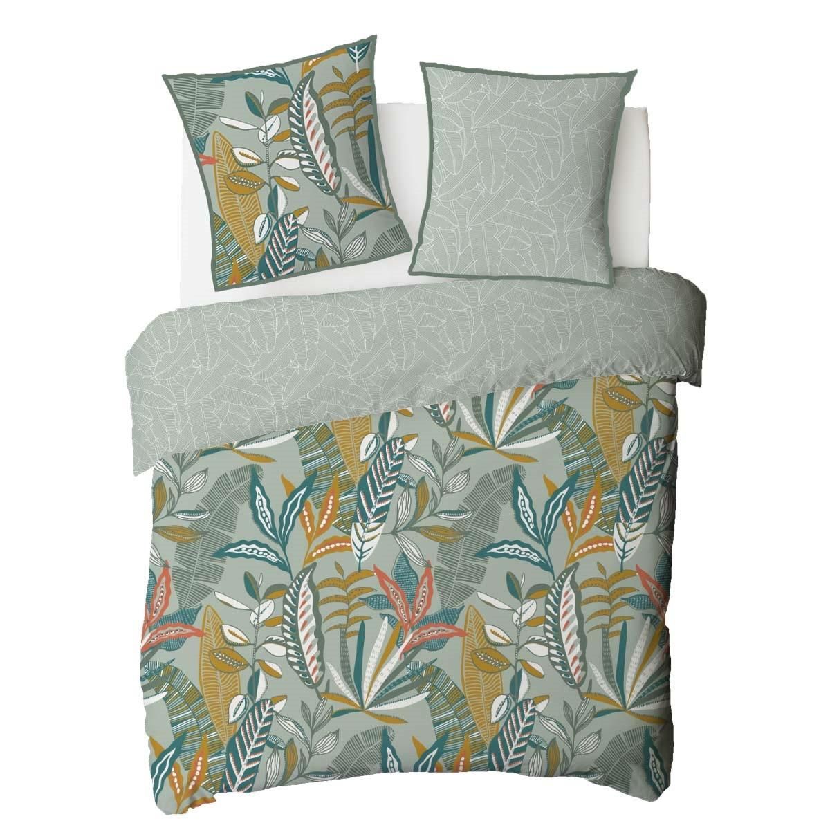 FUTURE HOME Parure de lit 2 personnes en coton 57 fils imprimé vert