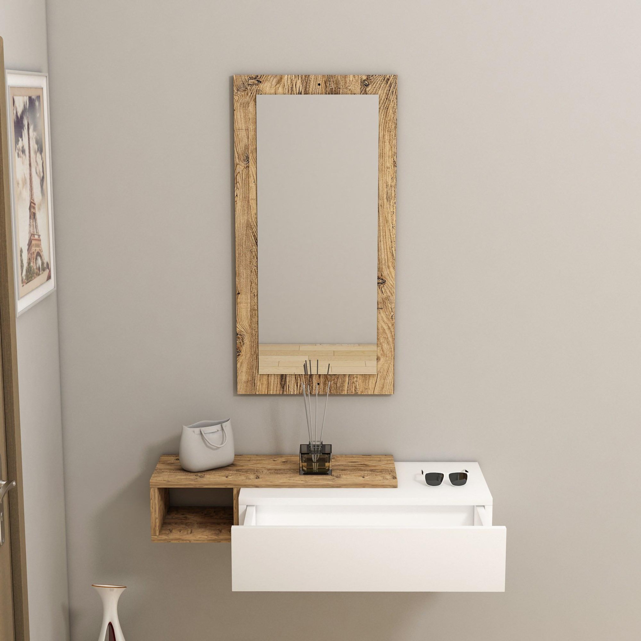 Voir la diapositive 3 : Habitat et Jardin Console avec miroir en bois  vien   - 82 x 29 x 15 cm - blanc
