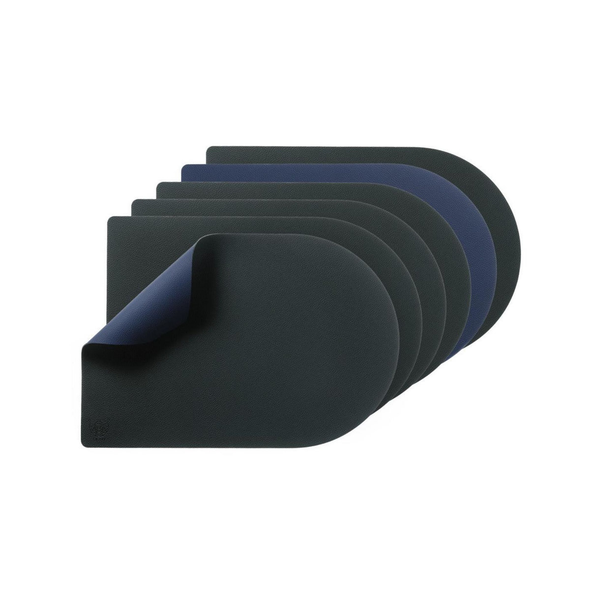 BJORN Set de table rectangovale réversible - 6 pièces - Cuir recyclé bleu nuit et gris anthracite